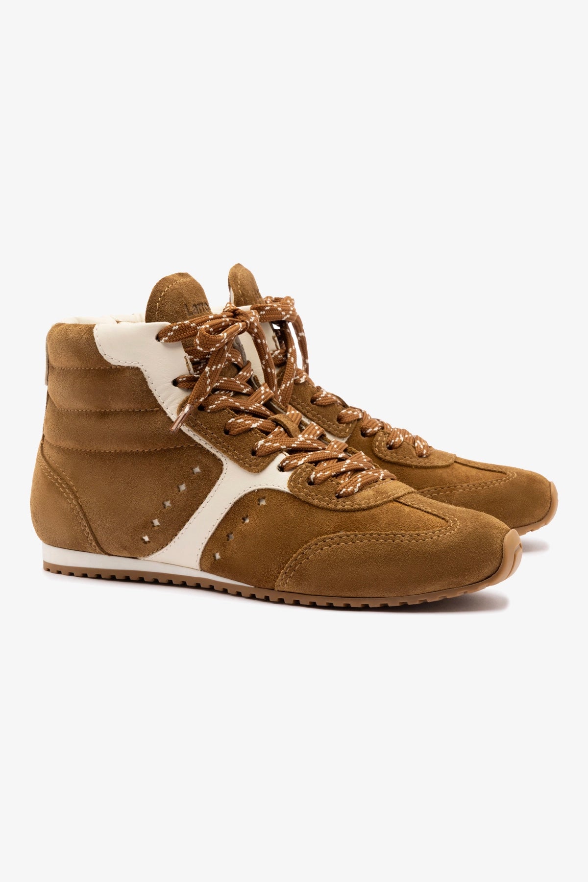Stella Mid Top Sneakers for Women - Russet Suede & Ivory Leather Casual Shoes | Comfortable Walking, Street Style Fashion, Everyday Wear