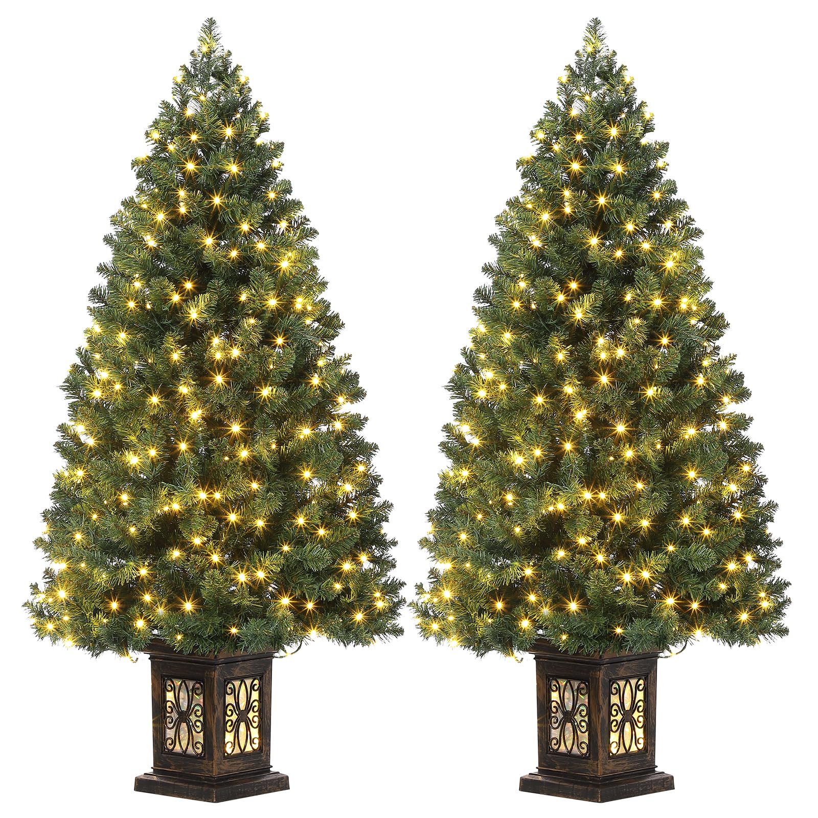 GARVEE 4.5 Ft Pre-Lit Artificial Christmas Tree with 300 LED Lights & 8 Lighting Modes - Fiber Optic Potted Xmas Tree with Antique Urn Base (2 Pack) - Perfect for Home, Office & Holiday Decorations