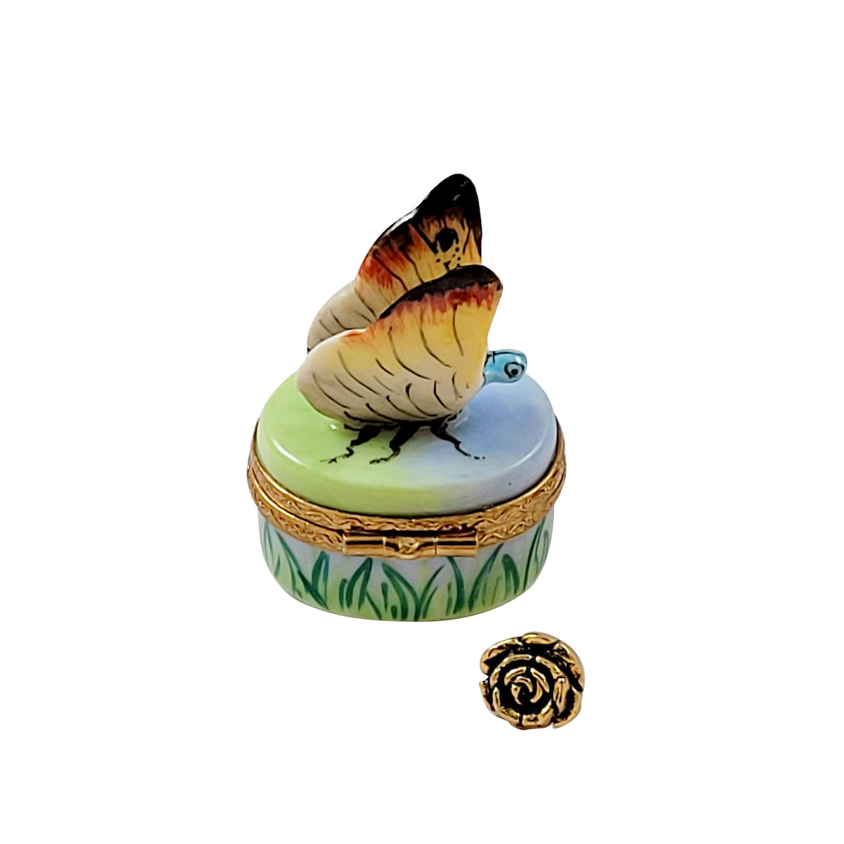 Exquisite Limoges Porcelain Butterfly with Brass Flower Accent - Perfect for Home Décor, Wedding Favors & Collectible Gifts