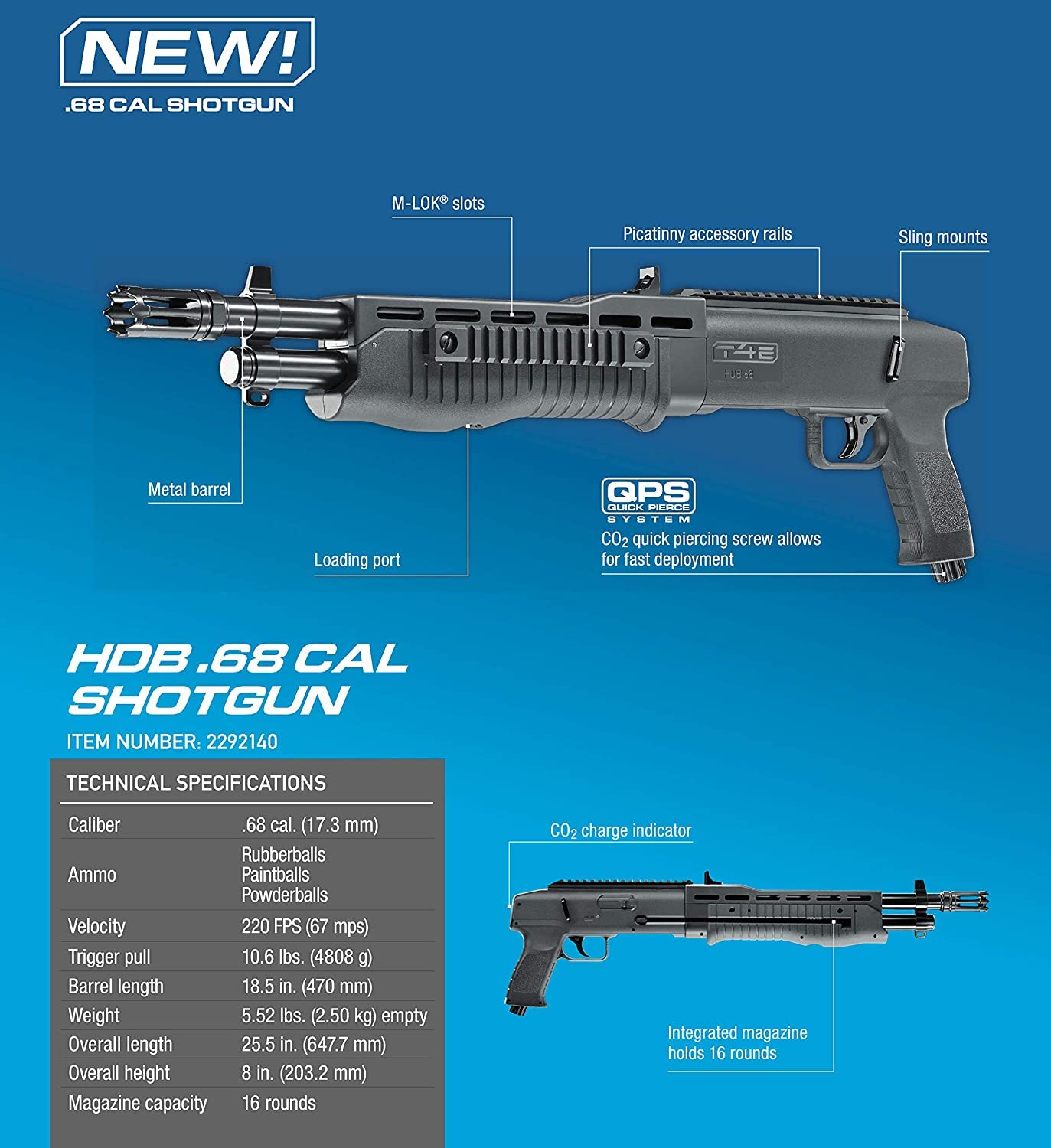 Umarex T4E HDB .68 Caliber Paintball Shotgun - Training & Tactical Paintball Gun Marker for Outdoor Sports, Scenario Games & Self-Defense Practice