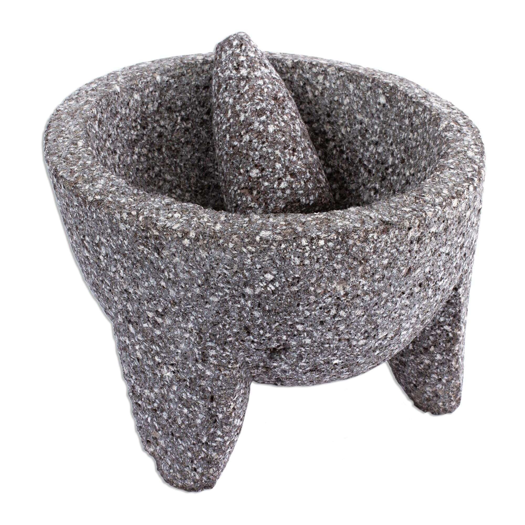 Authentic Handmade Mexican Basalt Molcajete - Traditional Stone Mortar & Pestle Set for Guacamole, Salsa & Spices - NOVICA Hacienda Grand Tradition II Kitchenware for Mexican Cooking & Home Decor