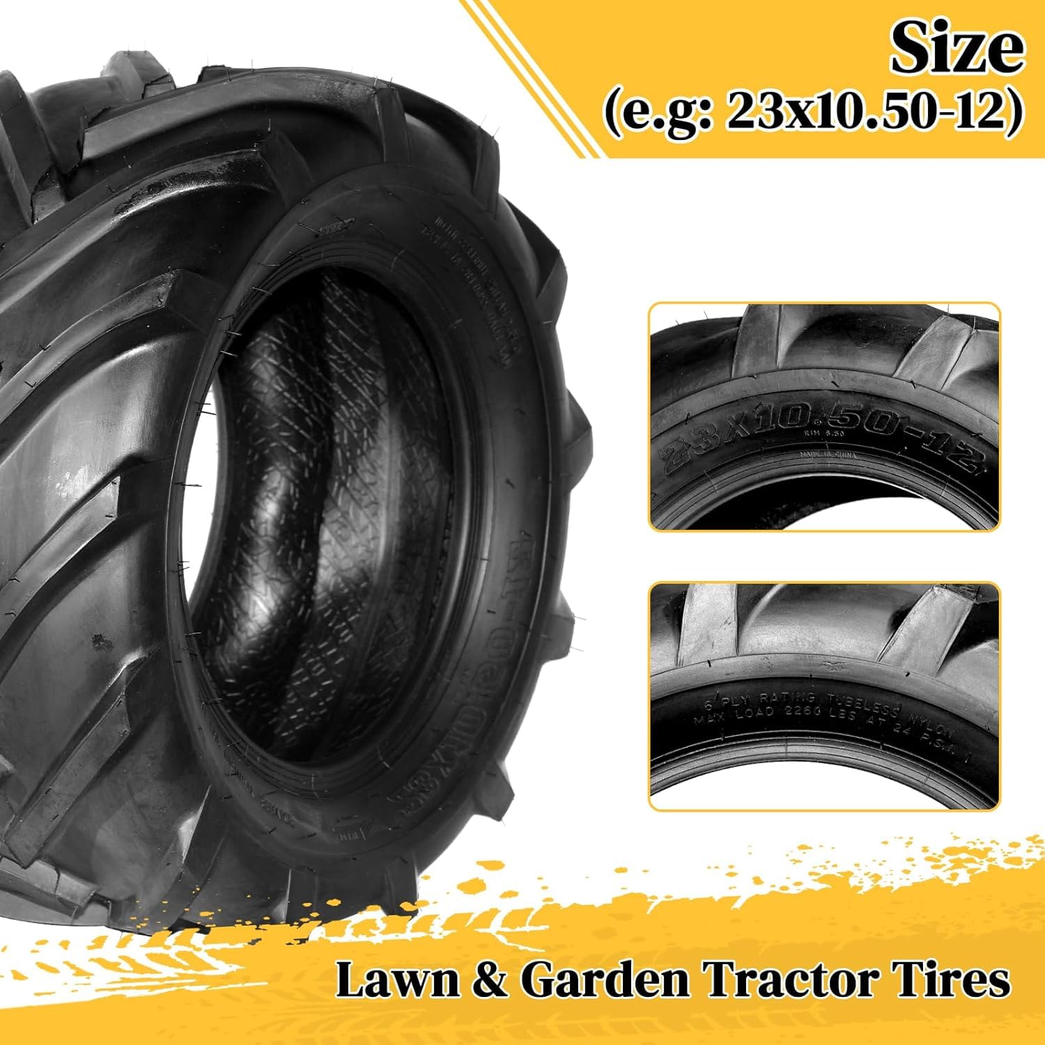 Motorhot 23x10.5-12 AG Tractor Tires - Heavy Duty 6 Ply Tubeless Lawn & Garden Tires (Set of 2) - 1760Lbs Max Load - Perfect for Riding Mowers, Agricultural Equipment & Outdoor Power Tools
