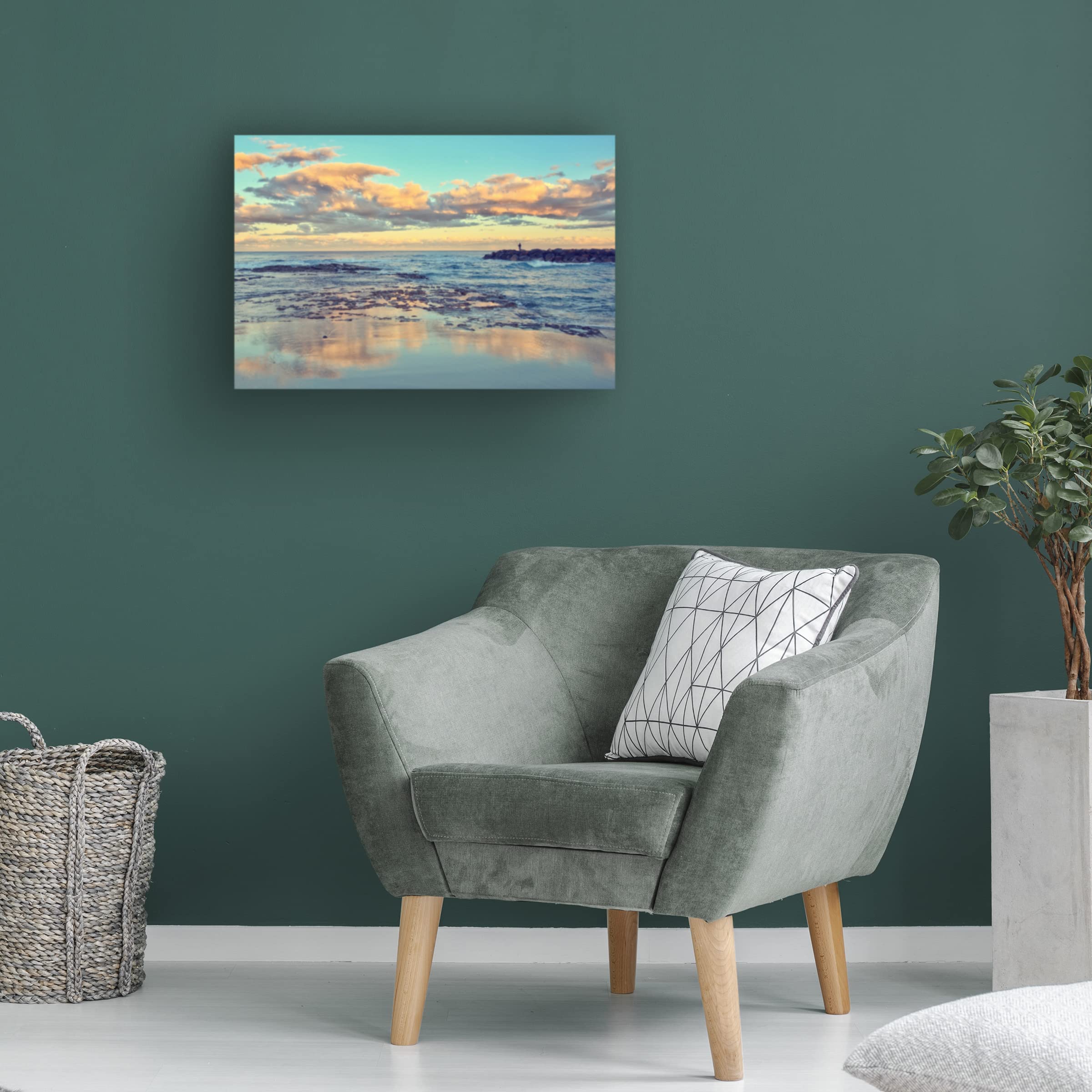 Trademark Fine Art 'Sunset Catch' Canvas Wall Art Print by Beata Czyzowska Young - Coastal Beach Sunset Painting for Living Room, Bedroom & Office Decor