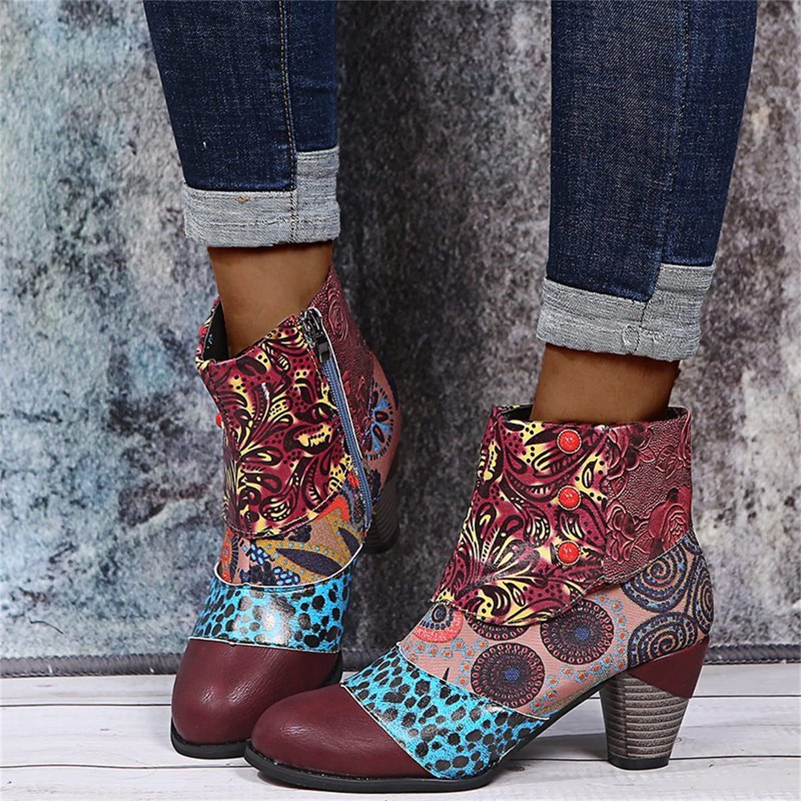 Lausiuoe Women's Ankle Boots - Chunky Heel Pointed Toe Western Booties with Side Zipper | Slip On Dressy Boots for Wide Width | Perfect for Office, Party & Casual Outfits