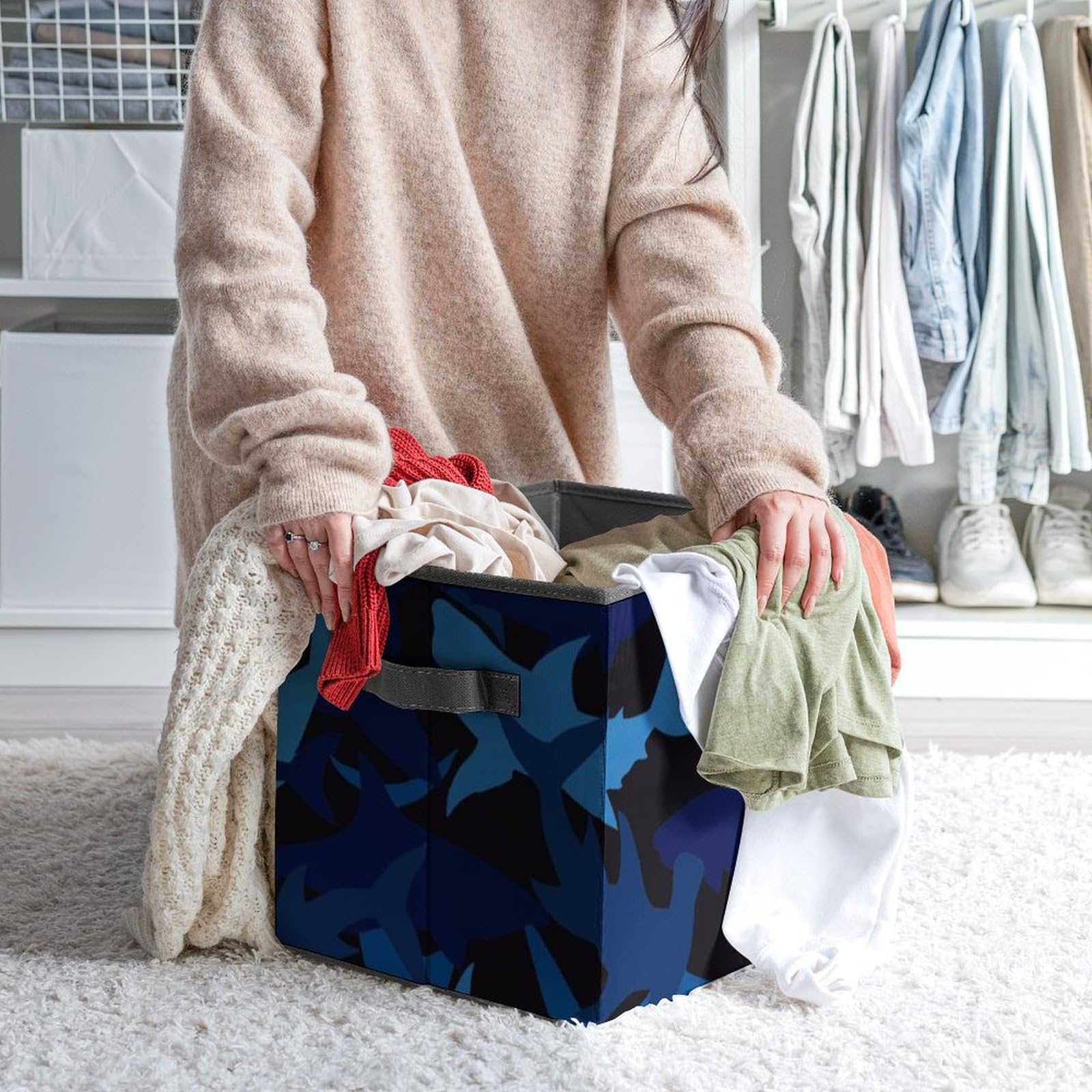 Blue Camouflage Shark Collapsible Storage Cube - 10.6