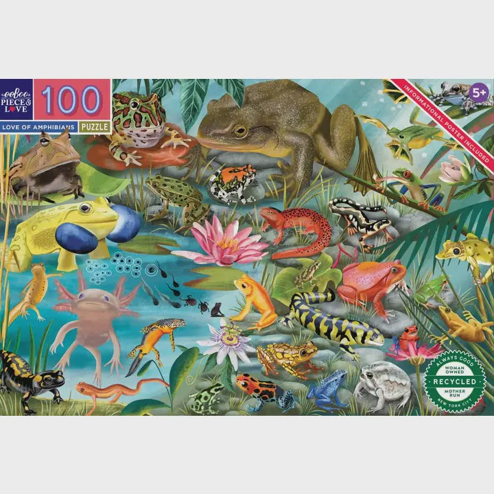 Eeboo 100 Piece Puzzle - Love of Amphibians Animal Jigsaw Puzzle for Adults & Kids | Perfect for Family Game Night & Educational Play