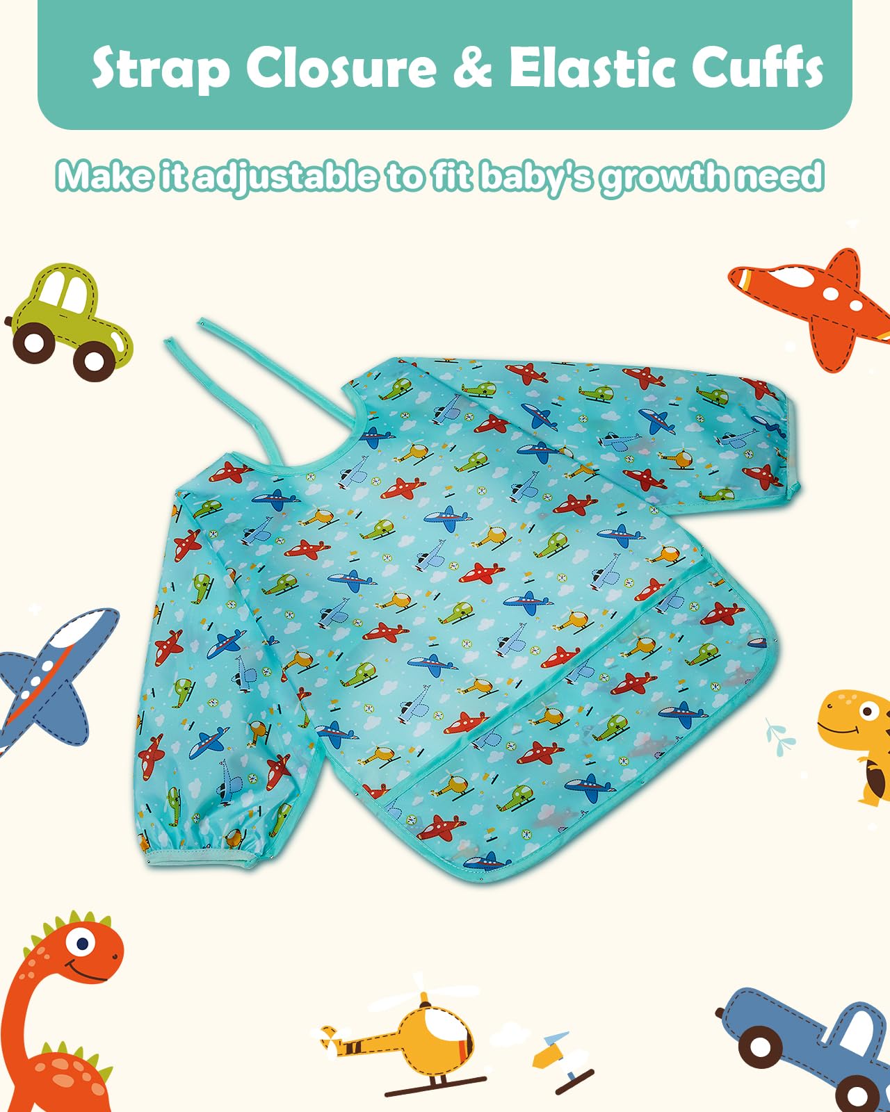 Lictin 3 Pack Baby Bibs for Boys & Girls - Waterproof Long Sleeve Toddler Bibs with Cute Designs - Perfect for Feeding, Mealtime & Messy Play