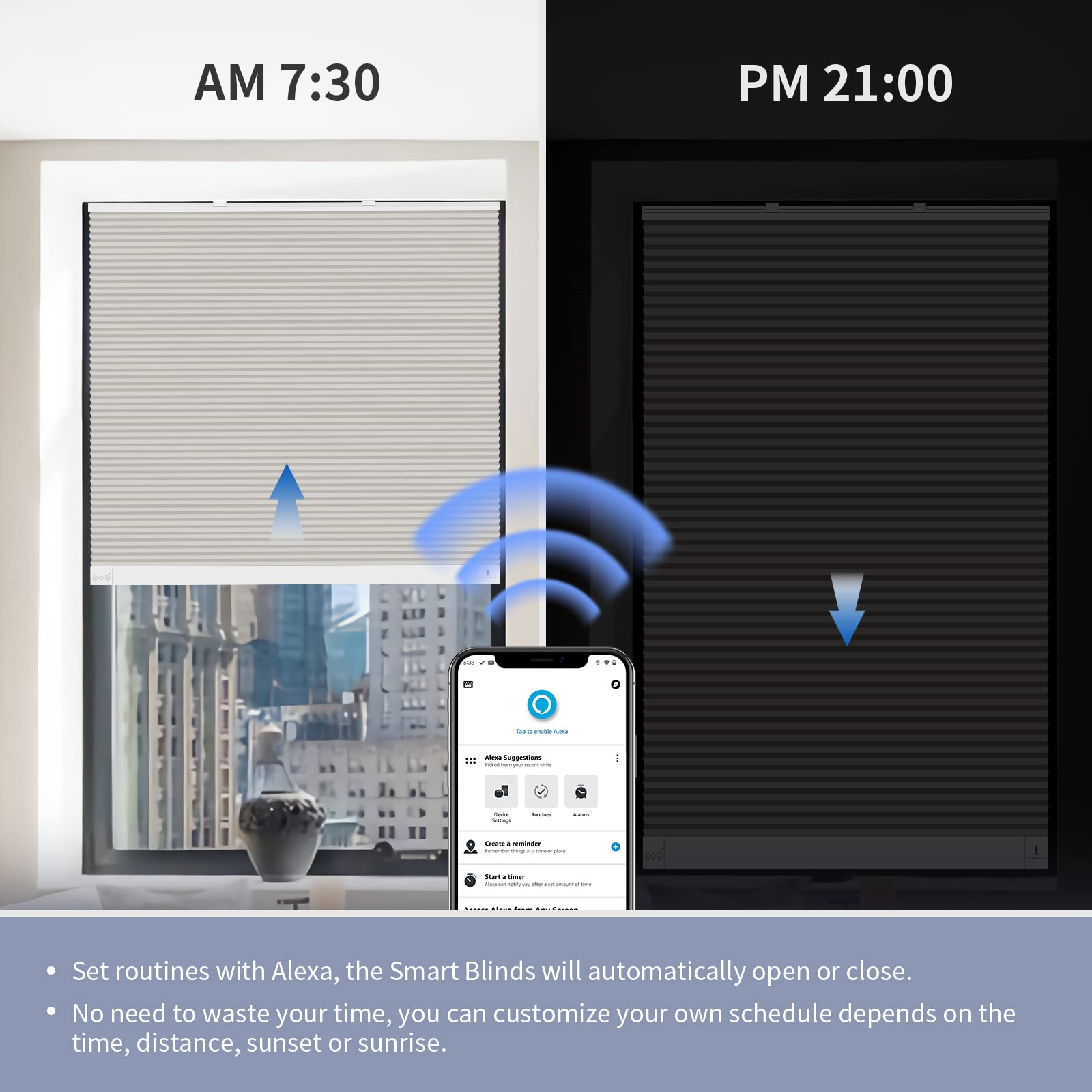 THIRDREALITY ZigBee Smart Blind - Motorized Blackout Window Shades with Remote Control, Cordless Honeycomb Blinds for Home & Office, Automatic Height Adjustment, AA Battery Powered (25