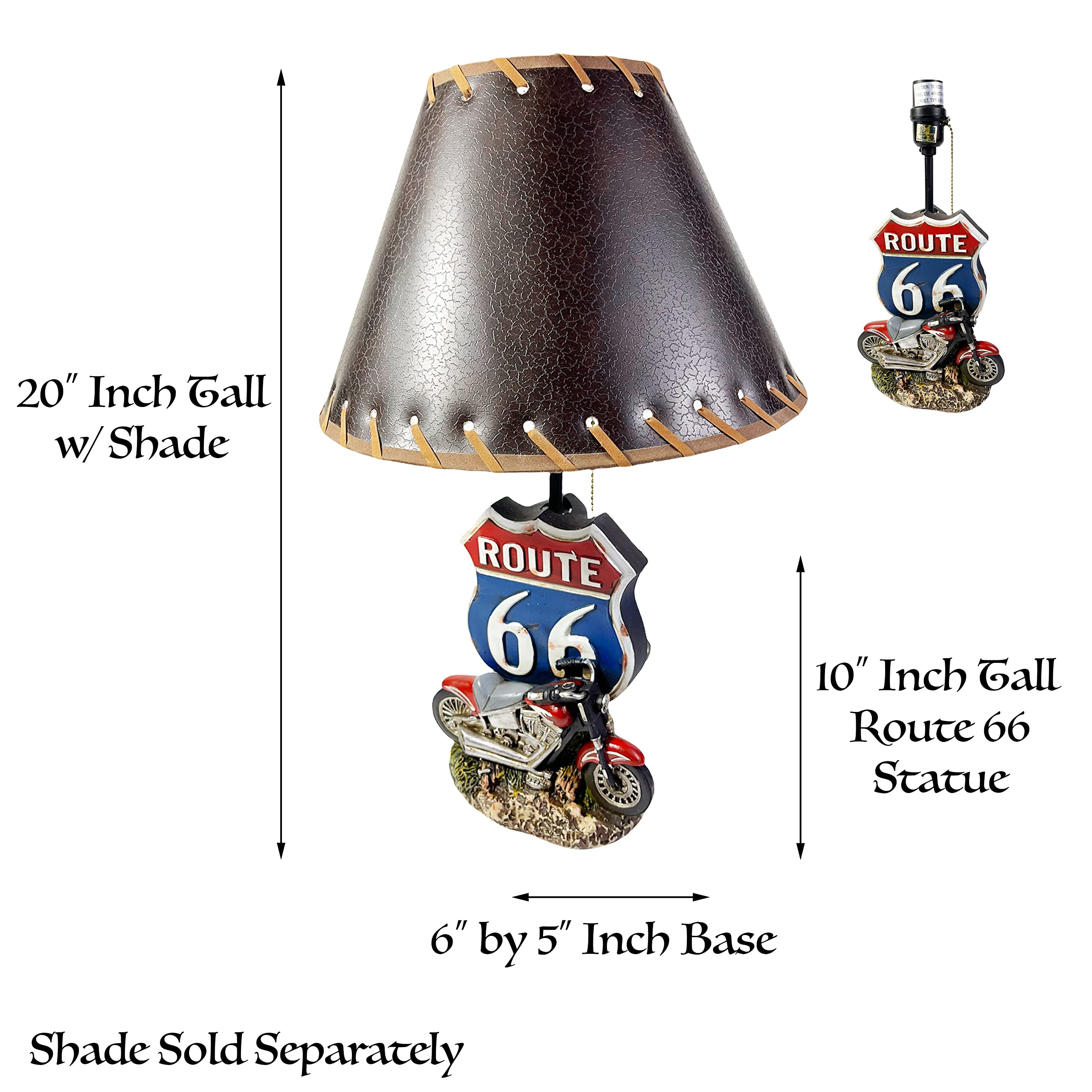Urbalabs Biker Route 66 Motorcycle Chain Gas Pump Lamp - Rustic Man Cave Decor, Farmhouse Nightstand & Living Room End Table Lighting - Brown Shade Only | Perfect for Bedroom, Office & Western-Themed Home Decor