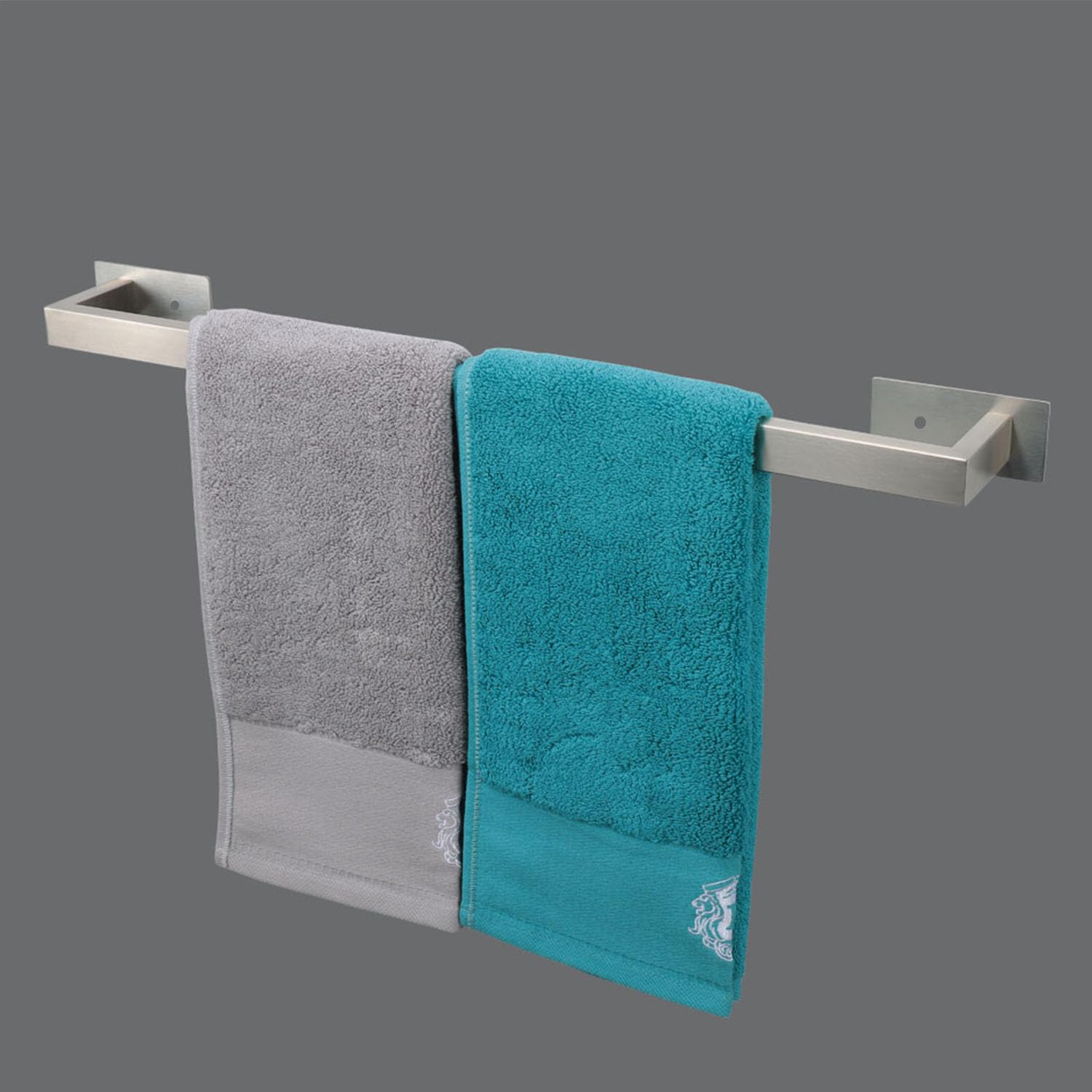 No Drill Self Adhesive Towel Bar - 24 Inch Brushed Stainless Steel Bathroom Towel Rack for Kitchen & Toilet - Easy Installation Sticky Towel Holder for Hand & Bath Towels - Perfect for Small Spaces & Rental Homes