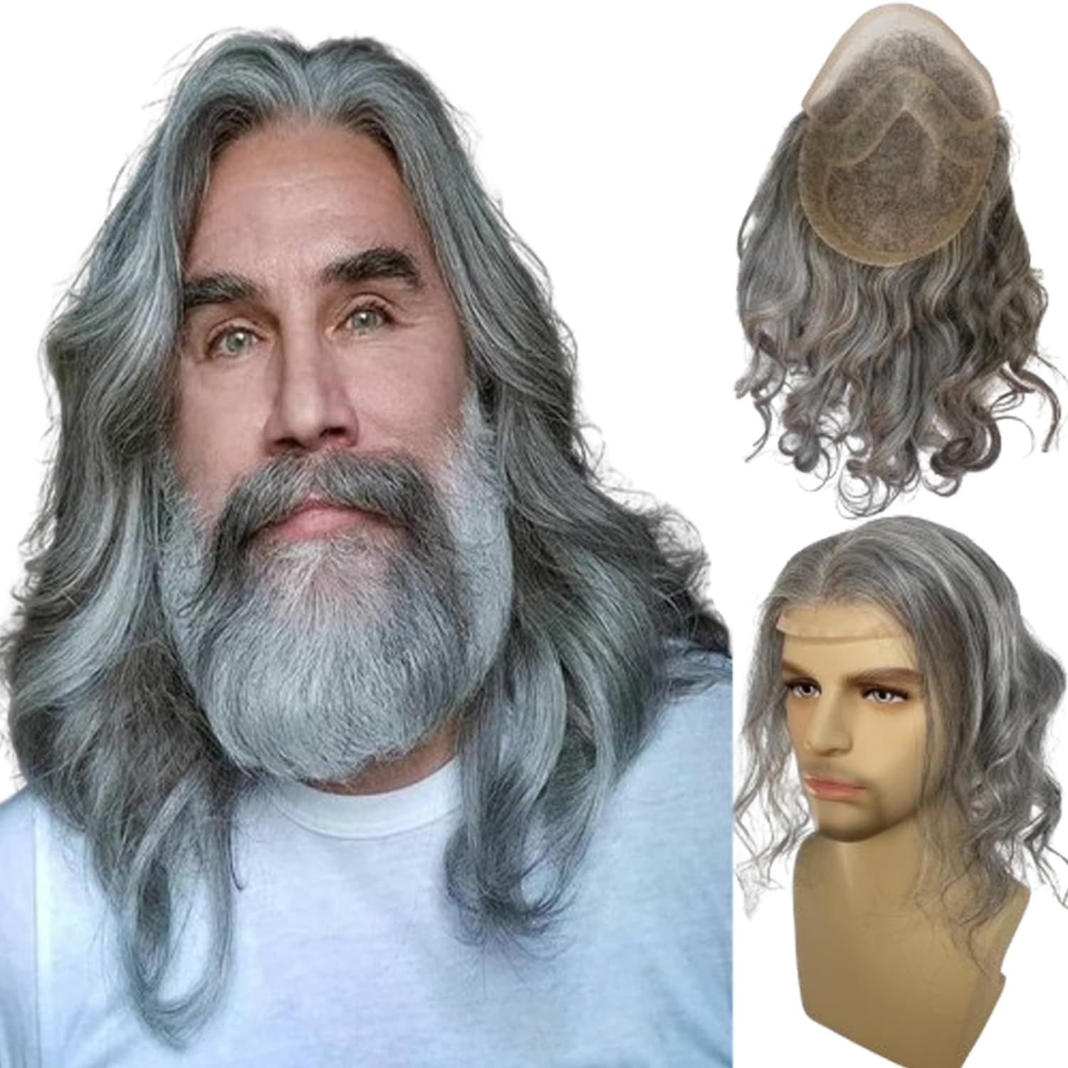 12 Inch Long Men's Toupee with Natural Waves - 10x8 Inch Base Size, 1B Black Color - 80% Human Hair & 20% Synthetic Blend - Perfect for Hair Replacement & Daily Styling for Men with Thinning Hair