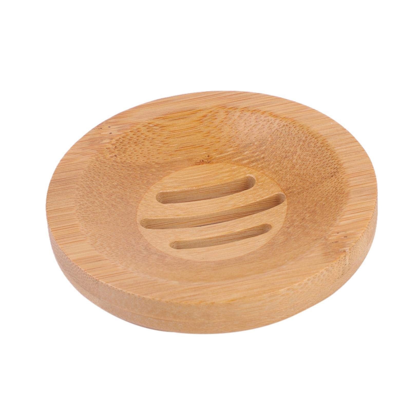 EVTSCAN Bamboo Soap Dish with Drain Tray - Natural Wooden Soap Box Holder for Bathroom, Kitchen, or Travel - 8 x 8CM Circular Design for Healthier Soap Storage