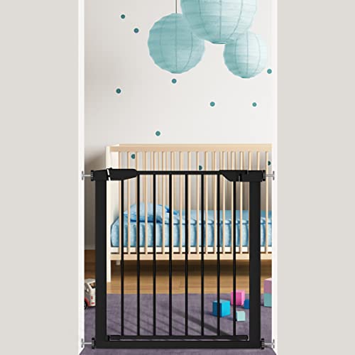 Fairy Baby Walk Through Narrow Baby Gate Black - Pressure Mounted Safety Gate for Doorways, Stairs, Hallways - Adjustable Metal Pet & Child Gate (29.53