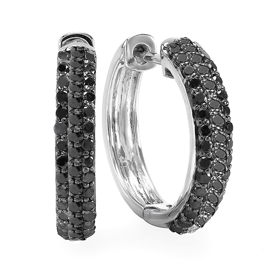 Dazzlingrock Collection 0.65 Carat (ctw) Black Round Diamond Huggie Hoop Earrings in Sterling Silver - Perfect for Everyday Wear, Date Nights & Special Occasions
