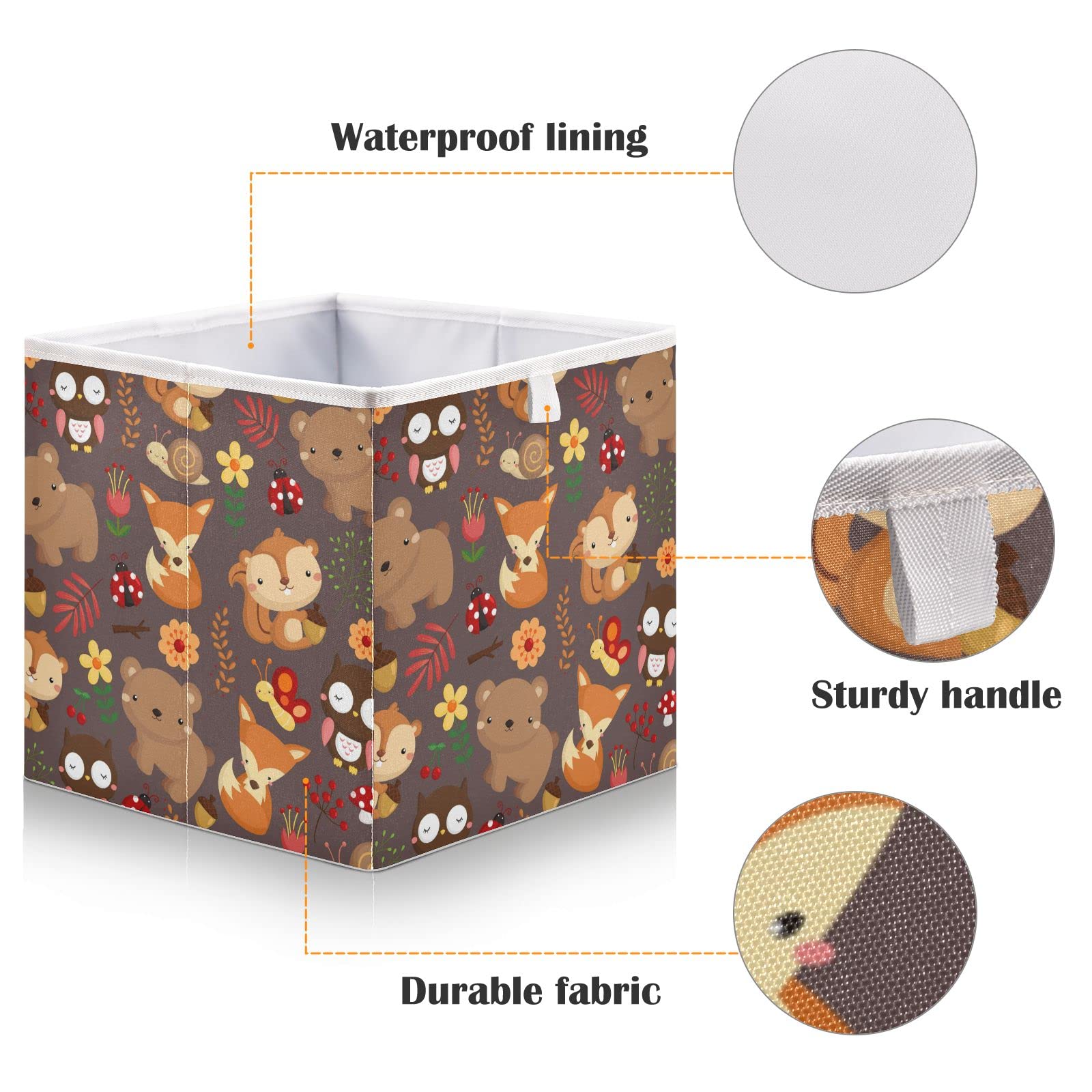 Bolaz Fox Owl Bear Fabric Storage Cubes & Bins - Versatile Shelf Baskets & Organizers for Kids Room, Closet, Toy Storage & Home Organization - Perfect for Nursery, Playroom & Bedroom Decor