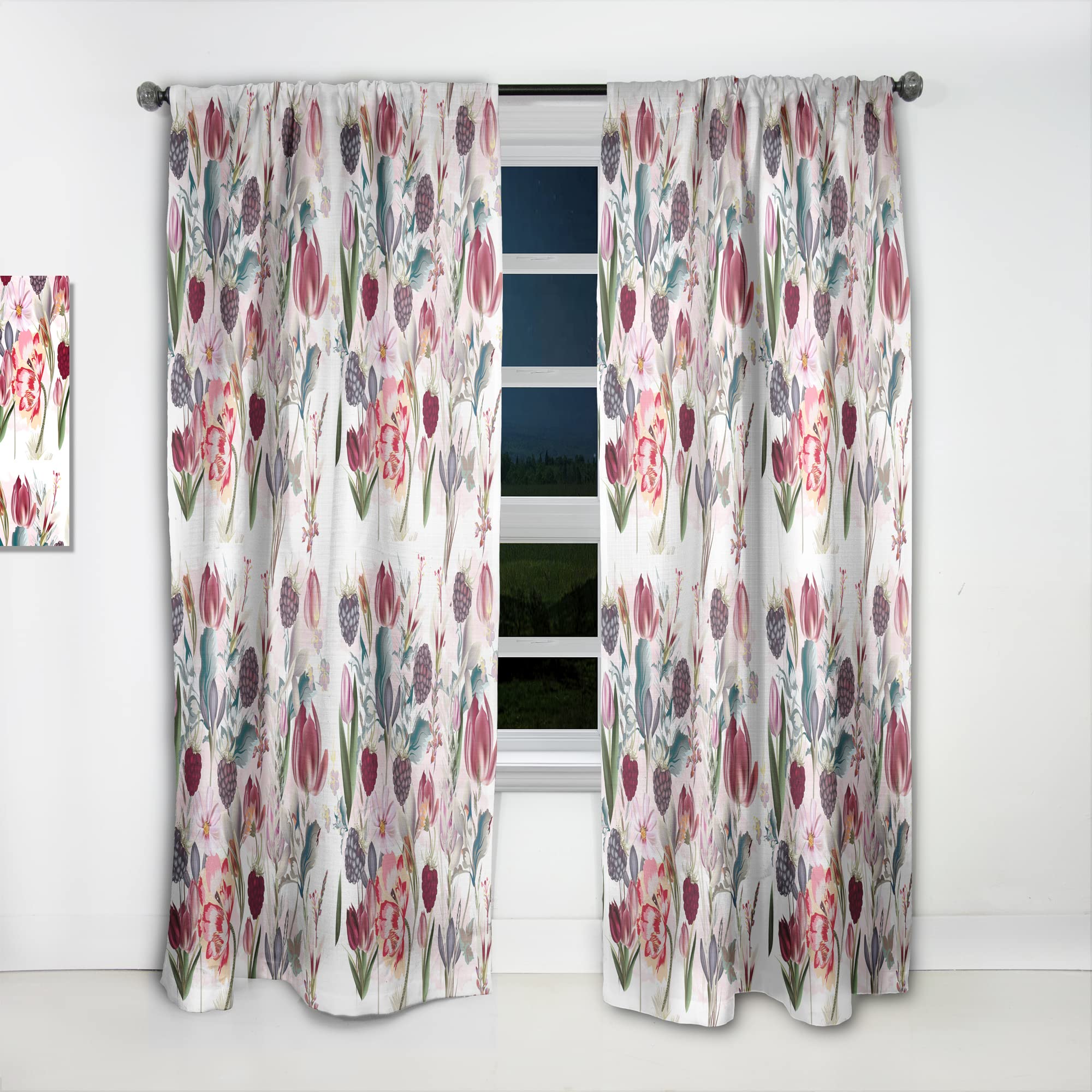 DesignQ Floral Curtains - Thermal Insulated Single Panel (52x120 Inches) for Bedroom & Living Room | Spring Flower Pattern Window Drapes for Home Decor & Light Blocking