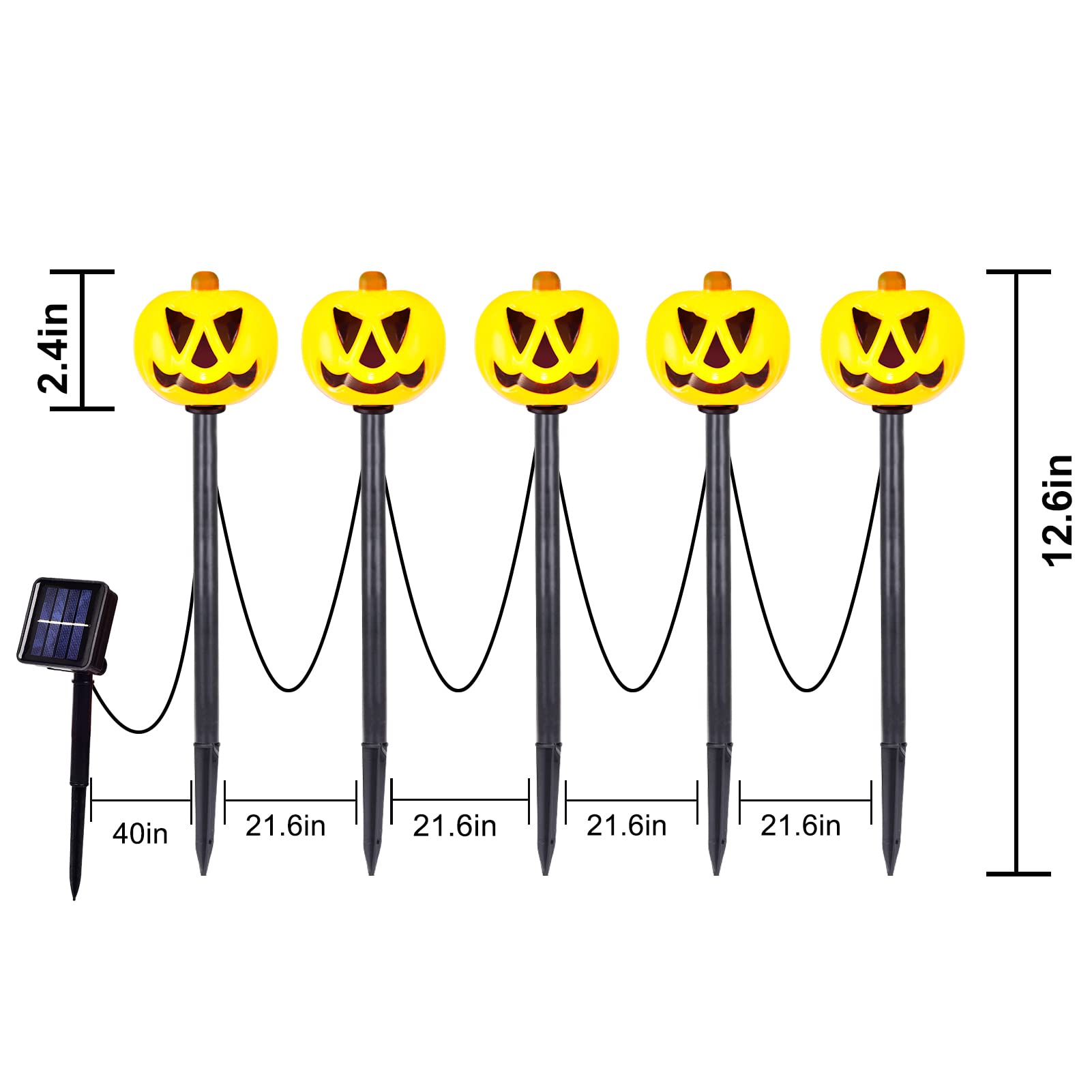 10 Pack Solar Halloween Pumpkin Stake Lights - Waterproof Outdoor Garden & Yard Decorations for Halloween Party, Pathway, Porch, and Patio Lighting
