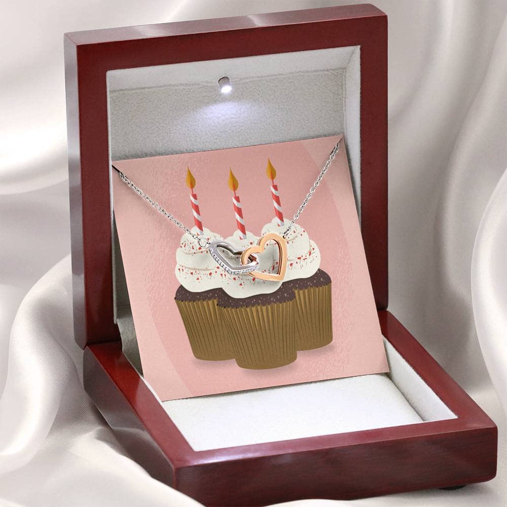 18k Rose Gold Inseparable Love Pendant Necklace with Birthday Cupcake Charm - 16