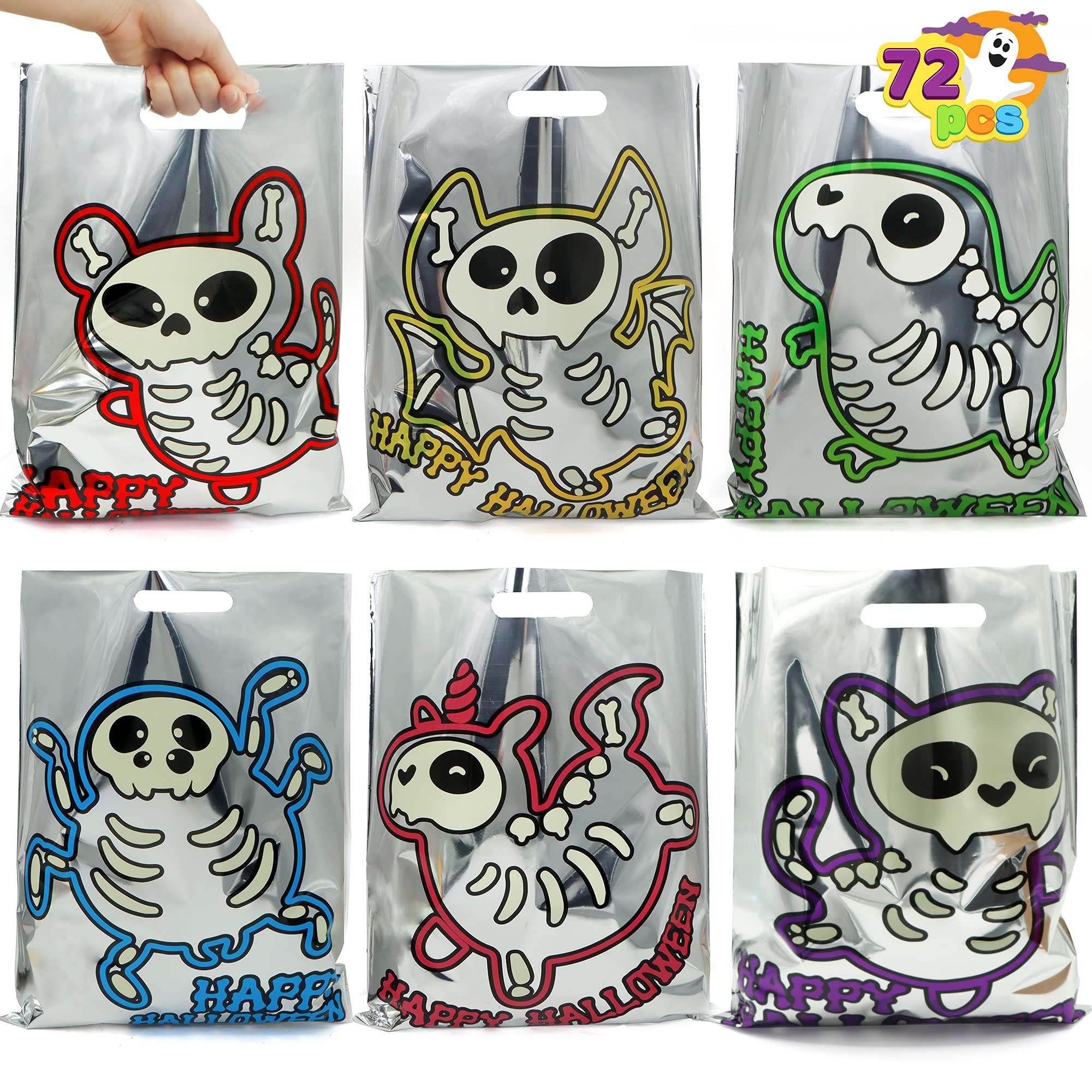 72 Pcs Halloween Reflective Treat Bags - Glow in The Dark Candy Bags for Trick or Treating, Safe & Fun Party Favors for Kids - Perfect for Halloween Night, School Events & Neighborhood Gatherings