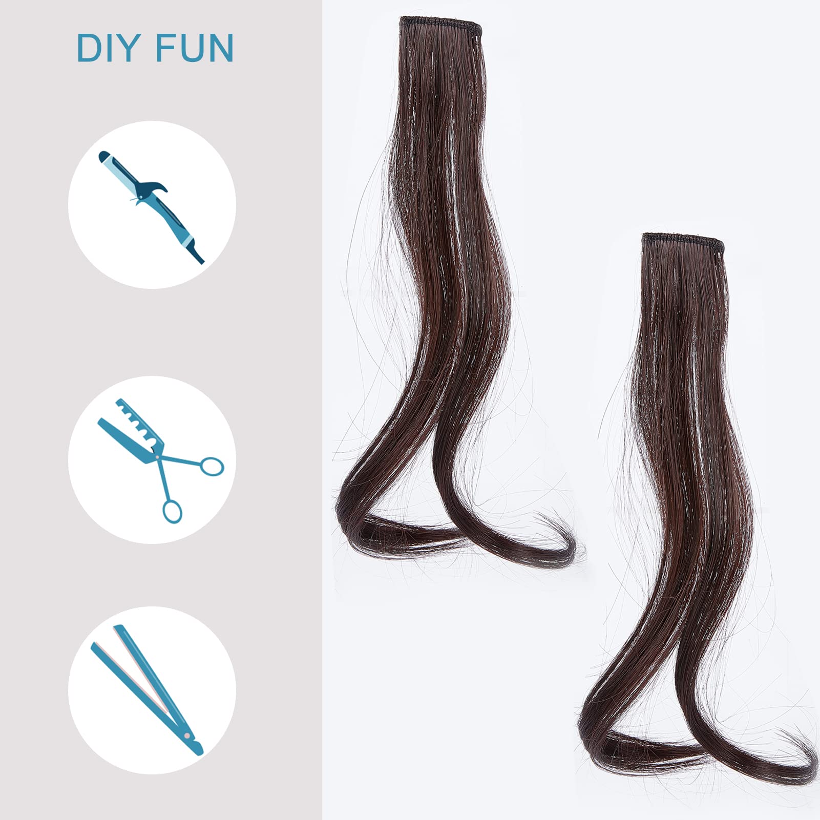Natural Wave Fringe Hair Extension Clips for Women & Girls - 2PCS Human Curly Hair Bangs Clips with Long Front Side Bangs - Perfect for Daily Wear, Cosplay & Styling (Brown)