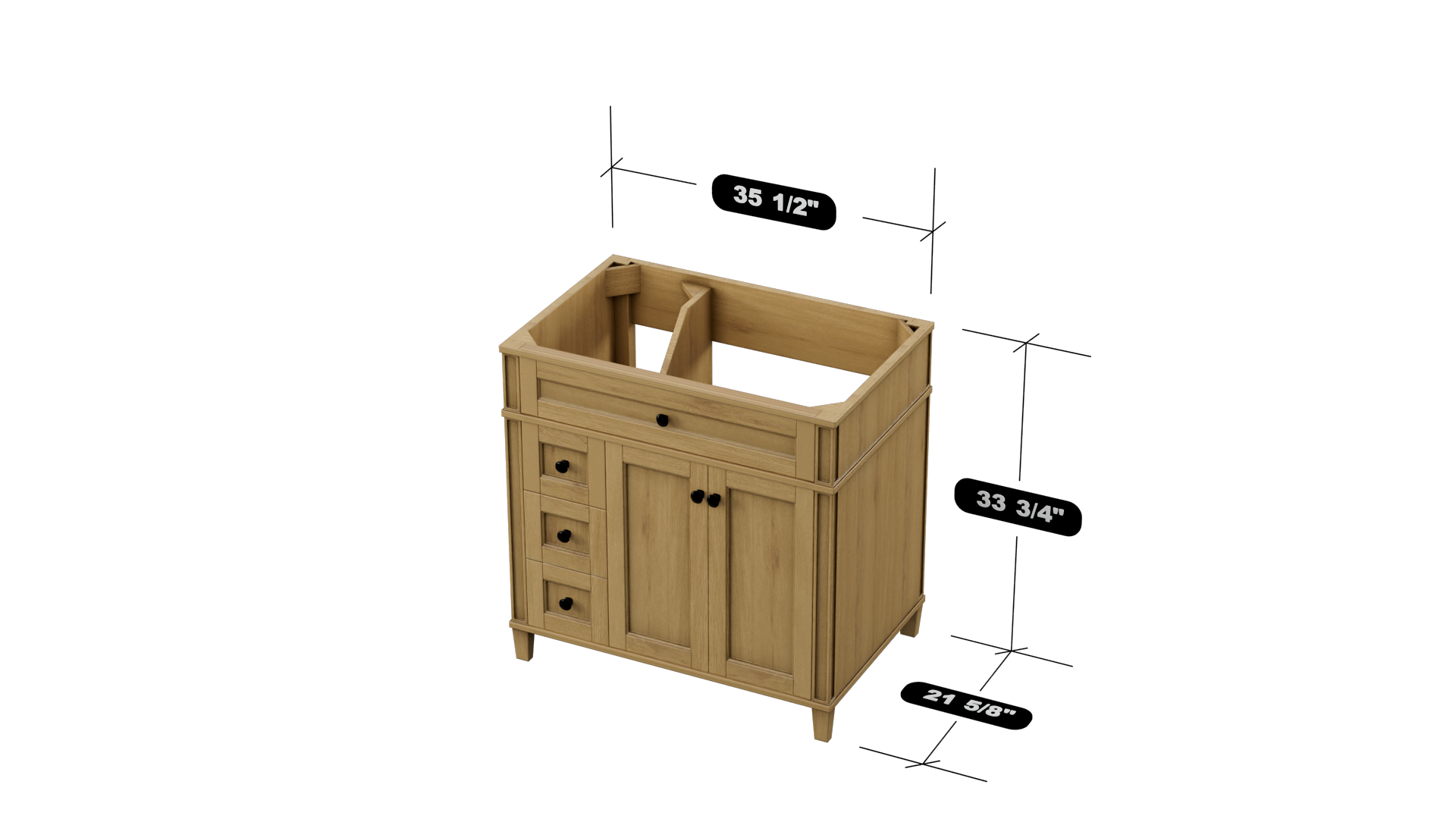 Kensington 35.5 Inch Left Drawers All Wood Vanity Cabinet in Desert Oak - Perfect for Bathroom Storage & Organization