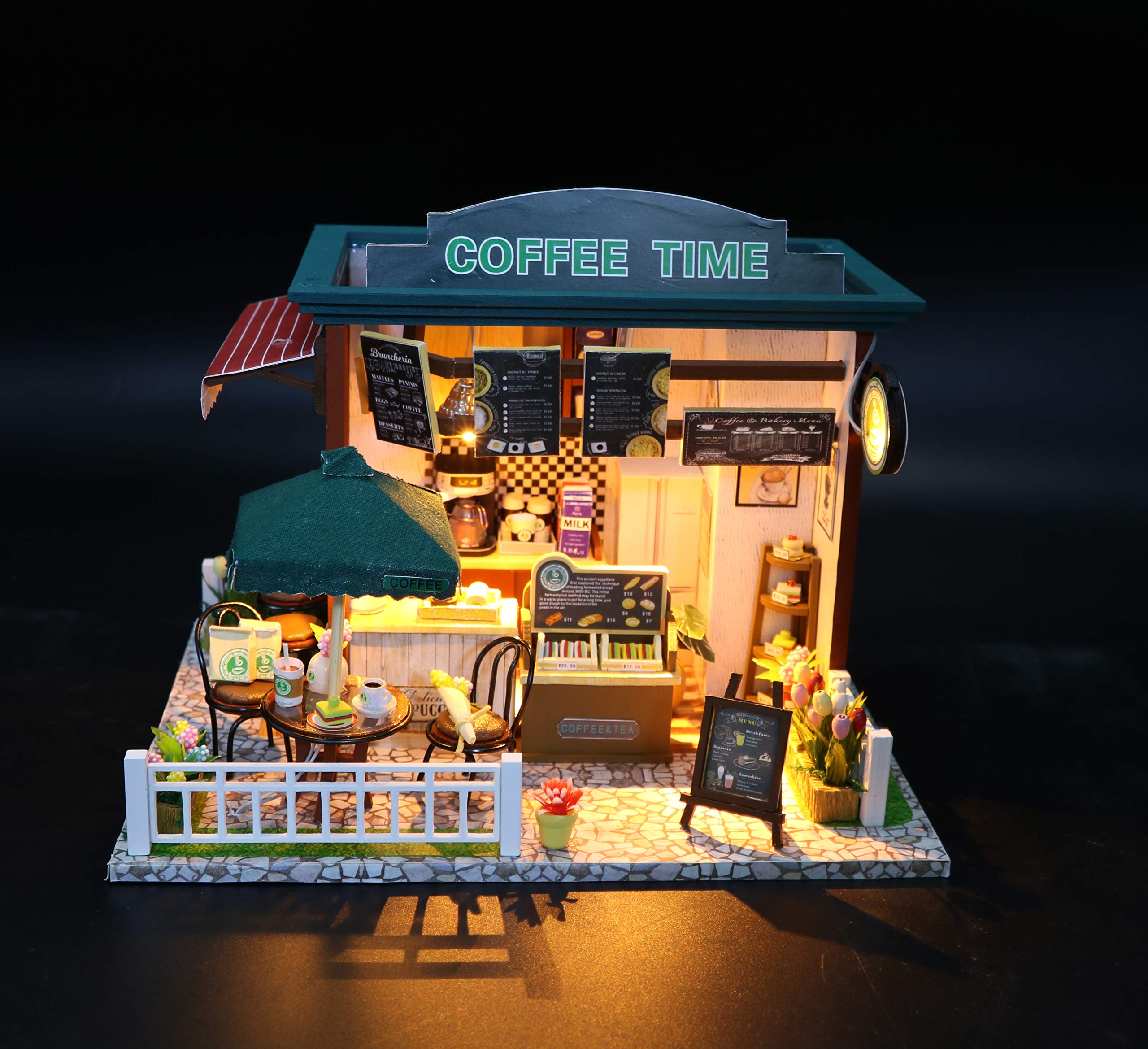 Flever Miniature Dollhouse DIY Kit - Creative Room with Tiny Furniture for Valentine's Day Gift (Time Cafe Theme) | Perfect for Home Decor, Collectors & Romantic Surprises