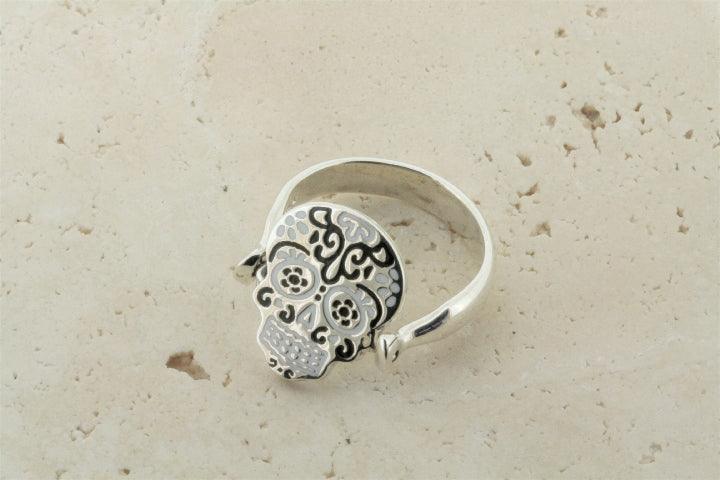 Enameled Silver Flip Ring - Day of the Dead Inspired Jewelry for Women | Perfect for Halloween, Dia de los Muertos Celebrations & Gothic Fashion