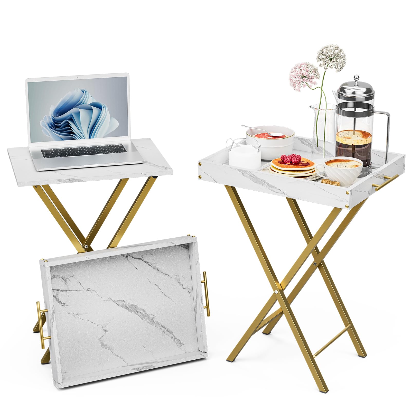 2-Pack Folding TV Tray Tables with Removable Serving Tray - Portable Side Tables for Small Spaces, Snack Eating at Couch, Bedroom or Office - Easy Assembly Lightweight End Tables for Living Room, Dorm & RV Use