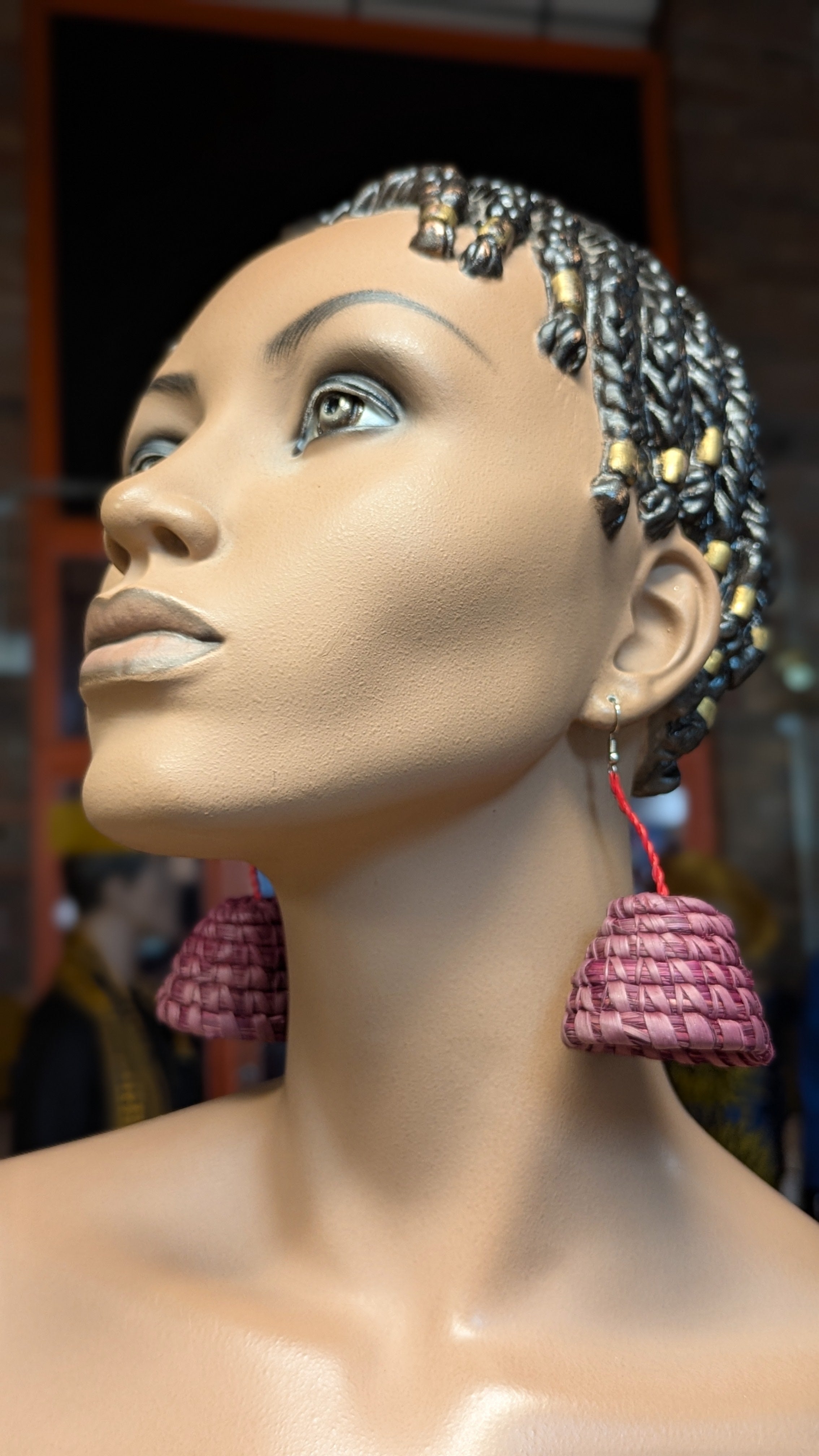Handmade Kujenga Wine Raffia Upside Down Basket Earrings – Elegant African-Inspired Jewelry for Women | Perfect for Weddings, Parties & Boho Fashion