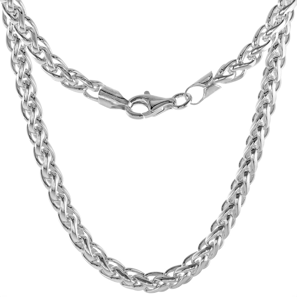 Sterling Silver 5mm Spiga Wheat Chain Necklace & Bracelet Set for Men and Women - Nickel Free Italian Crafted Jewelry - Perfect for Gifts, Weddings, and Everyday Wear
