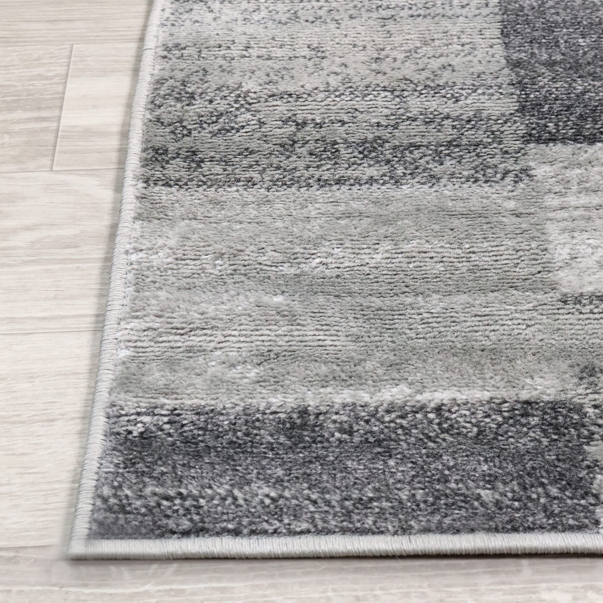Premium Jute-Backed Indoor Area Rug - Modern Striped Patchwork Design for Living Room, Bedroom, Office & More | Blairwood Collection 5'x8' Silver Rug | Perfect for Hardwood Floors, Dorms, Entryways & Dining Areas