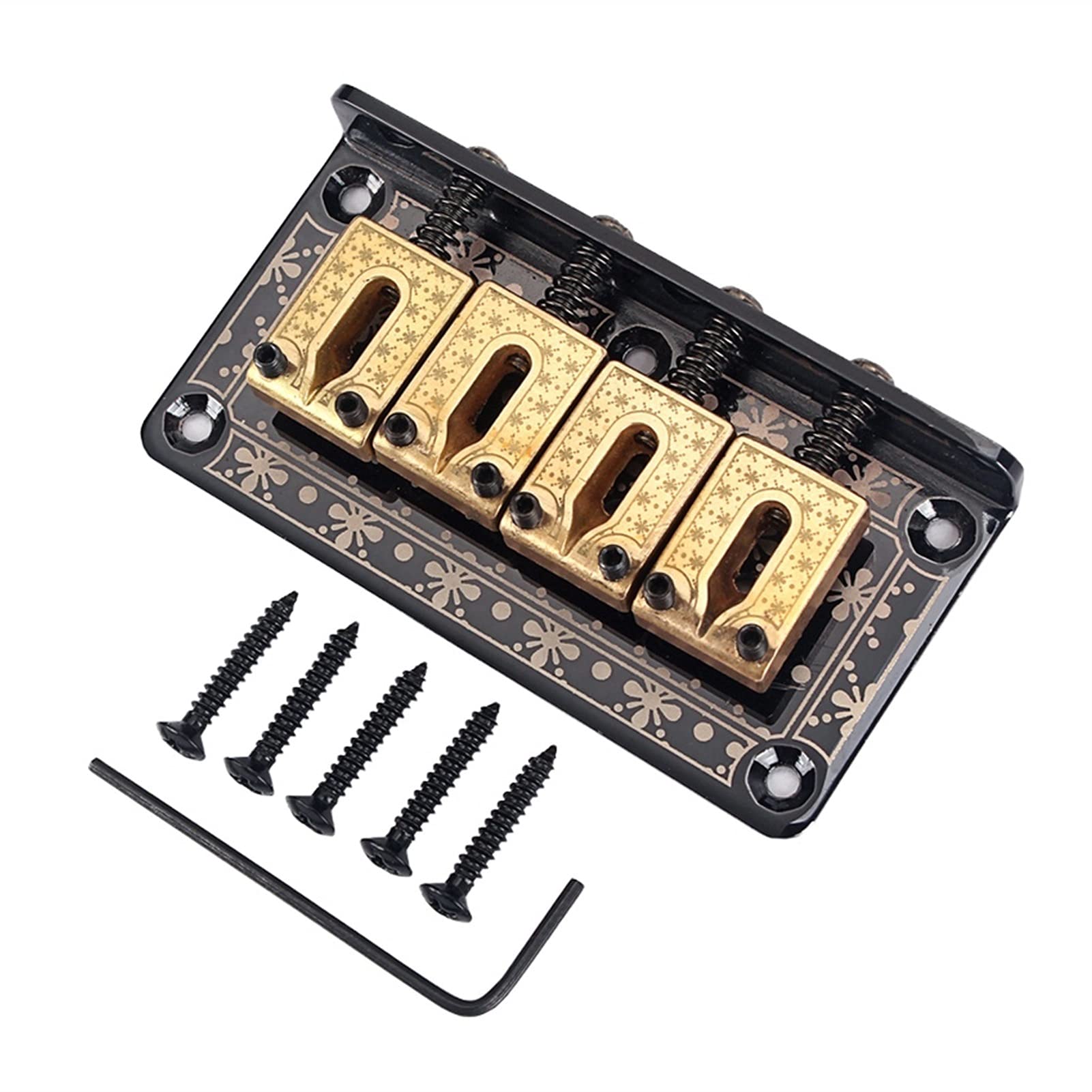 4-String Electric Guitar Bridge Saddle - Hardtail Replacement Part with Screw Wrench for Bass & Cigar Box Guitars | Black Tailpiece for Enhanced Tone & Playability | Perfect for Guitar Upgrades & DIY Repairs