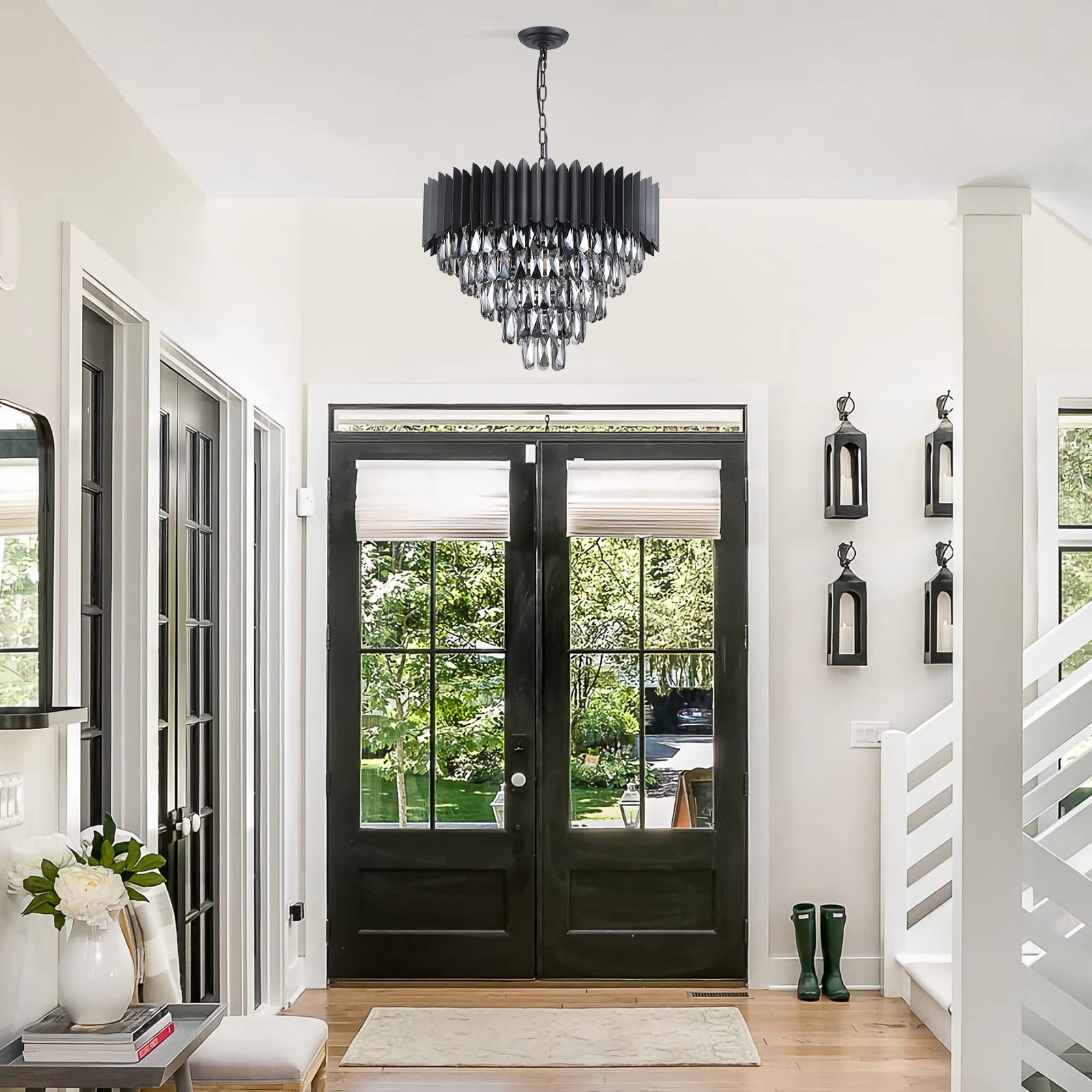 Modern Black Crystal Chandelier - 24