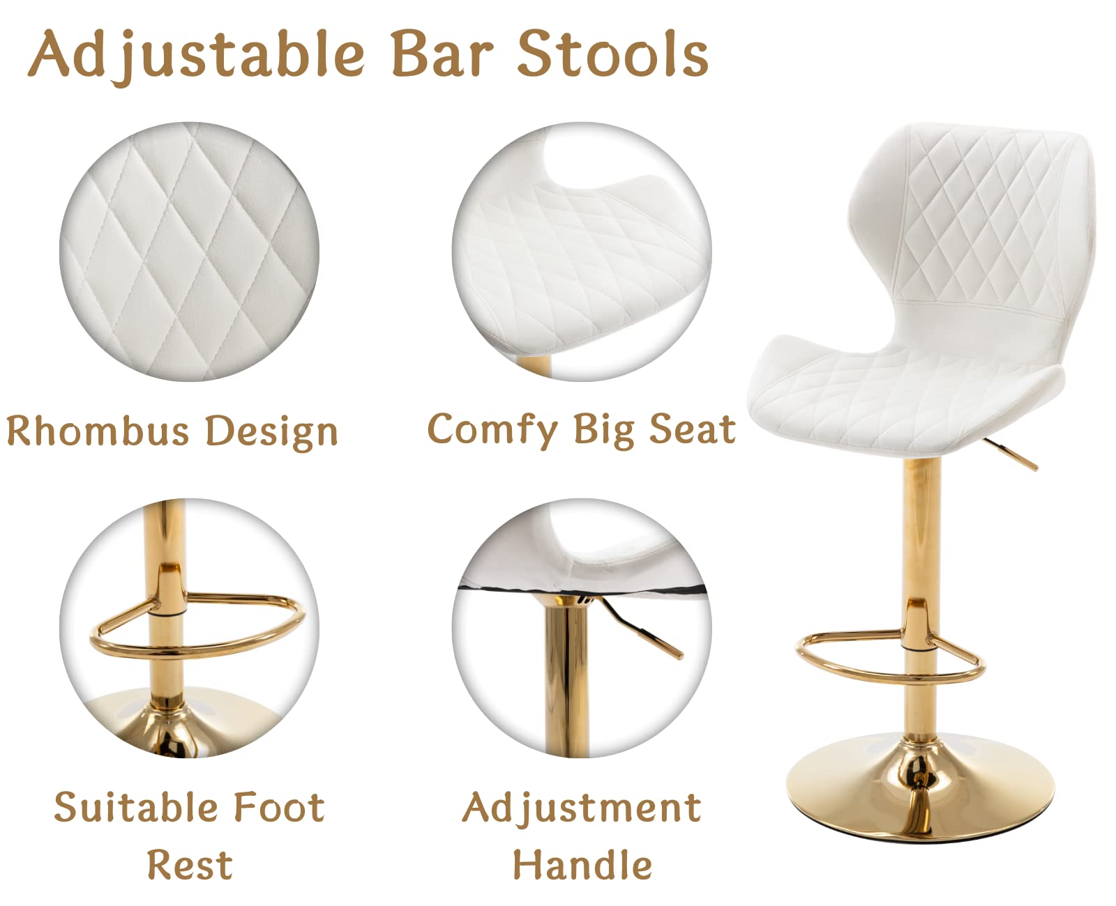2-Pack Swivel Bar Stools with Adjustable Height & Backrest - Modern Velvet Counter Chairs with Golden Base for Kitchen Island, Dining Room & Home Bar - Perfect for Entertaining, Breakfast Nook & Small Spaces (Cream)