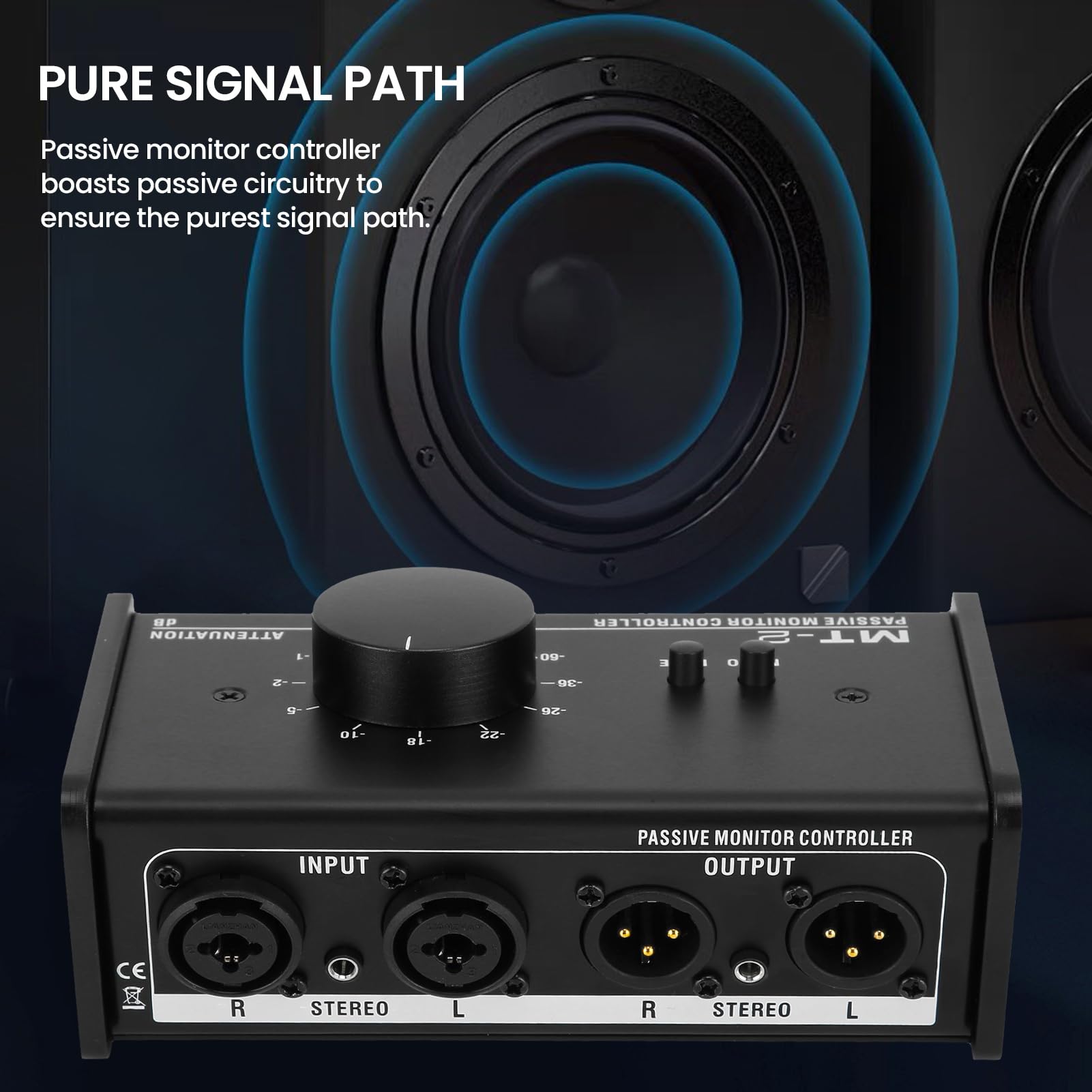 Passive Monitor Controller with Mute Control - Large Knob Passive Stereo Volume Controller for Studio Monitors | Pure Signal Audio Control for Home & Professional Recording Studios
