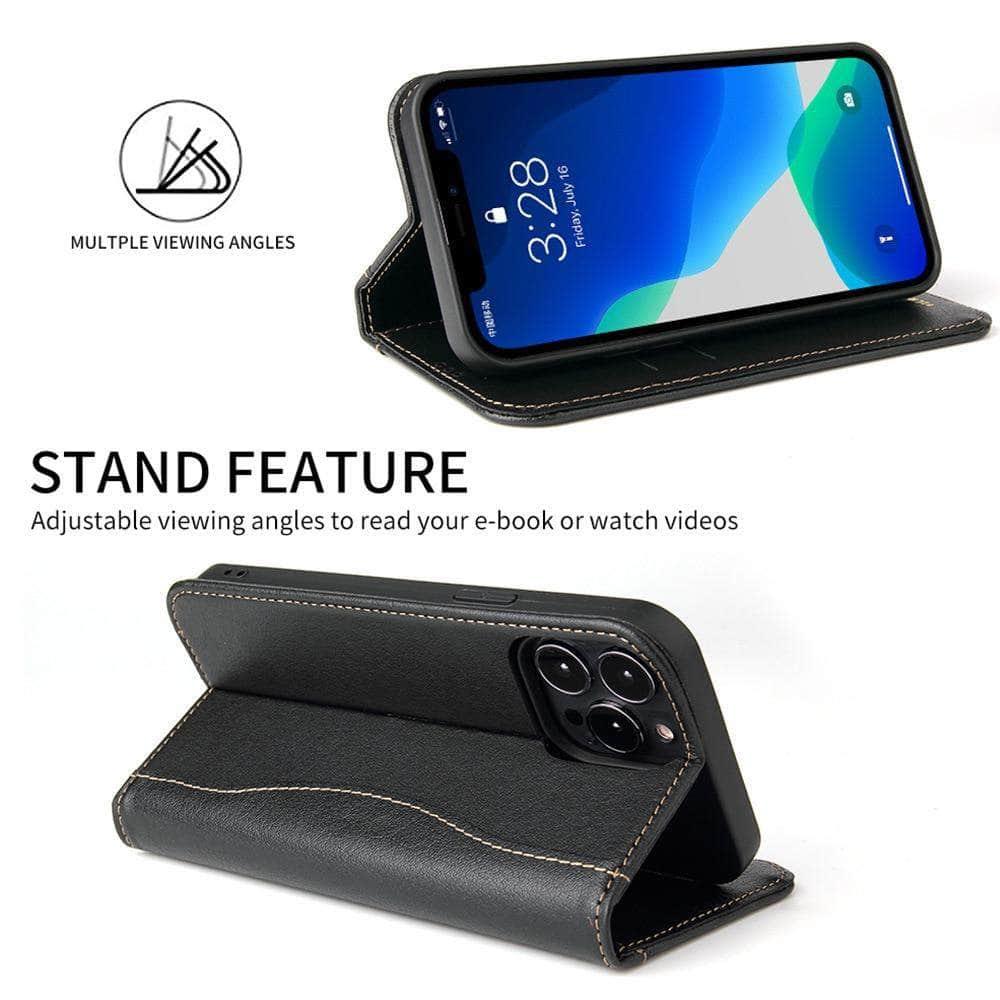 Original iPhone 13 Pro Genuine Leather Wallet Case with Card Slot - Slim Protective Cover for Credit Cards & ID - Perfect for Work, Travel and Everyday Use