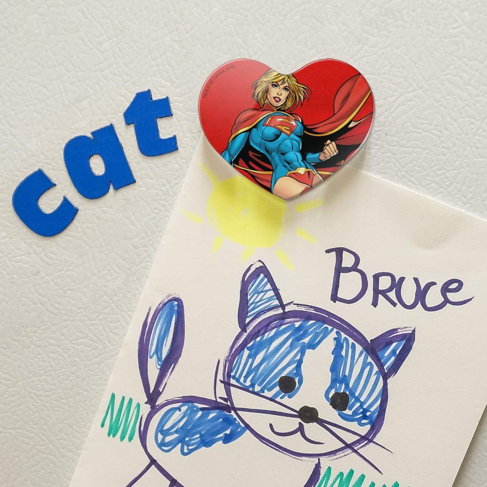 Superman & Supergirl Heart-Shaped Acrylic Fridge Magnets - DC Comics Character Refrigerator Decor for Fans & Collectors - Perfect for Home, Office, or Gifts