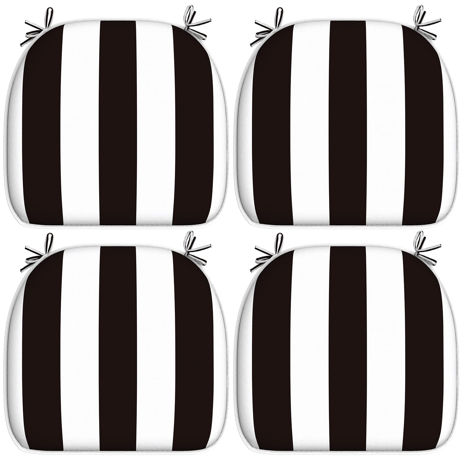 LTXIII Outdoor Chair Cushions Set of 4 - 16x17 Inch Water-Resistant Patio Seat Cushions with Ties for Garden, Deck & Poolside Furniture - Cabana Black - Perfect for Outdoor Lounging, Backyard Relaxation & Summer Entertaining