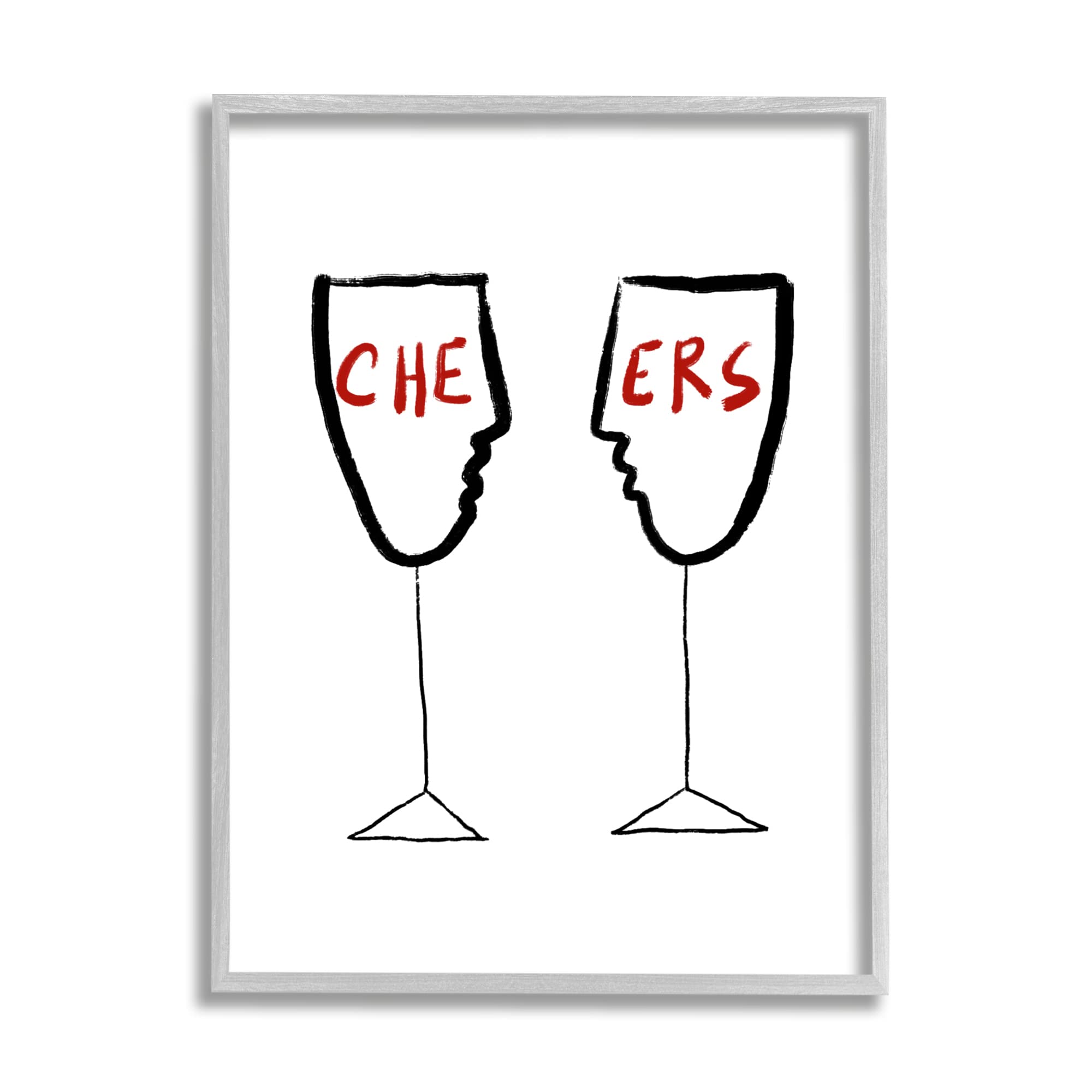 Stupell Industries Cheers Text Simple Wine Glasses Line Doodle Art Print - Atelier Posters Design - Perfect for Home Bar Decor, Kitchen Wall Art & Wine Lover Gifts