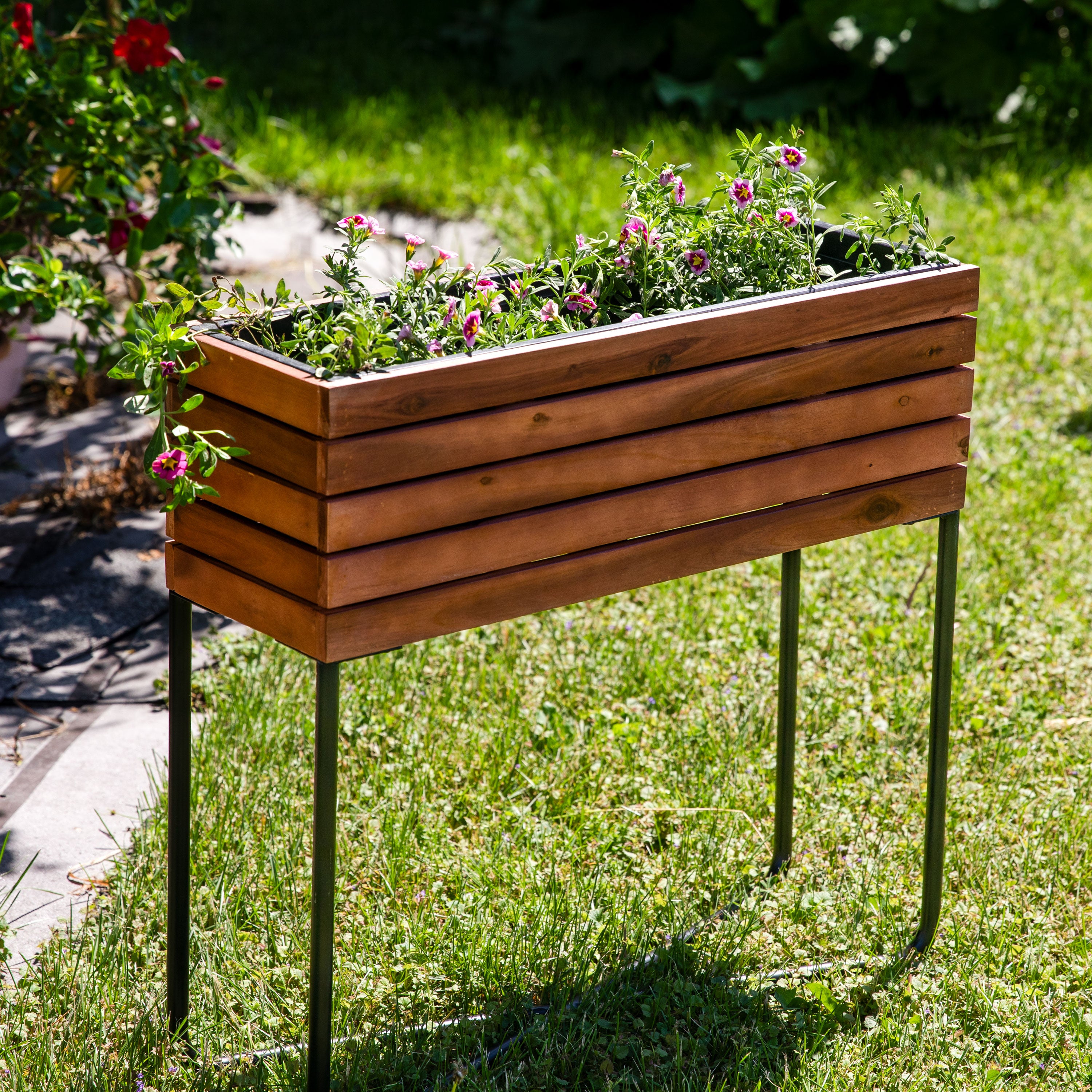 Premium Acacia Wood Raised Garden Bed with Legs - Natural Oil Finish for Outdoor Gardening, Patio, and Backyard Decor