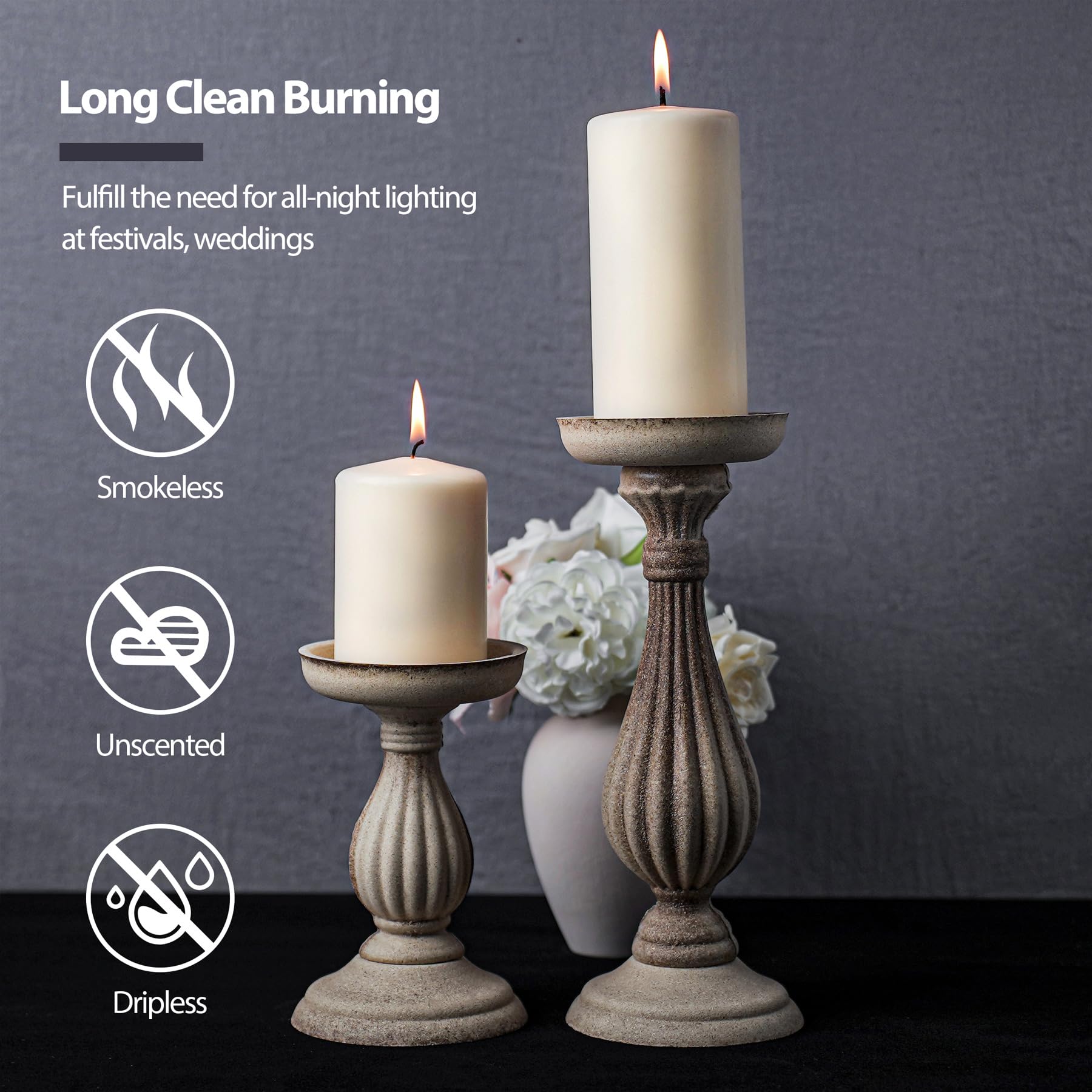 12 Pack Unscented Pillar Candles - 70 Hours Burn Time, Smokeless, 2.8