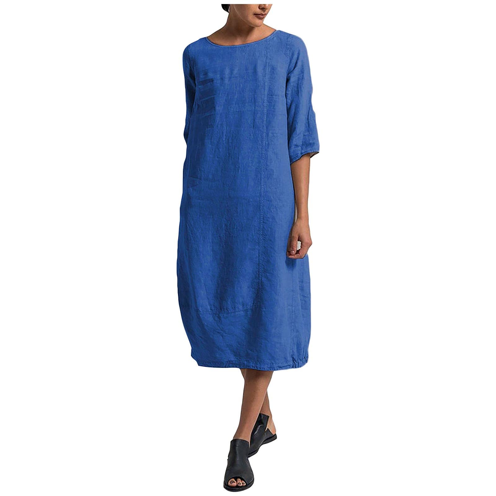 2022 Women's Summer Dresses - Cotton Linen Casual T-Shirt Dress Plus Size Solid Color Y2K Fashion | Beach Outfit, Vacation Wear & Street Style