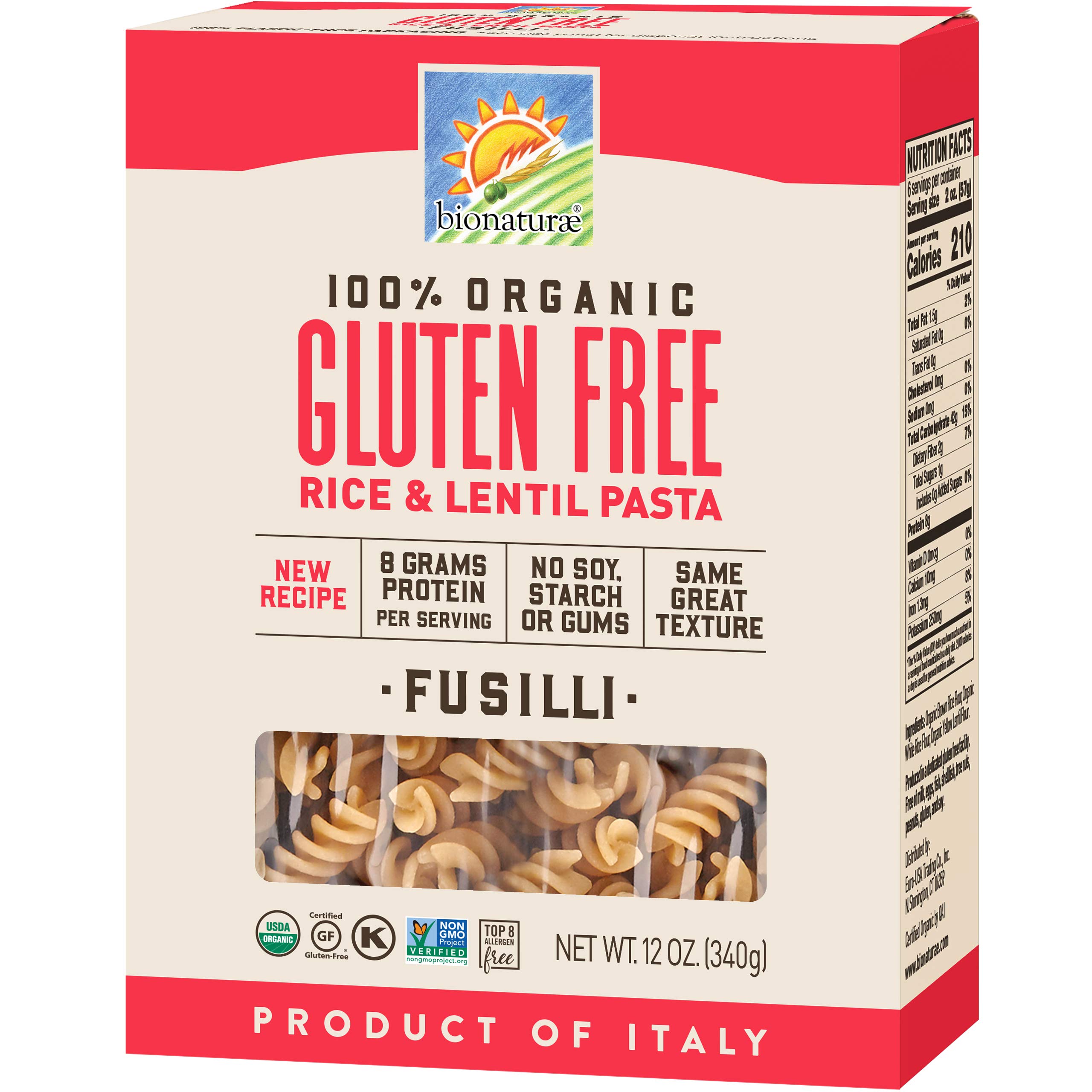 Organic Gluten-Free Fusilli Pasta by Bionaturae - 12 Oz | Healthy Italian Dinner & Meal Prep | Vegan, Non-GMO, Wheat-Free Alternative