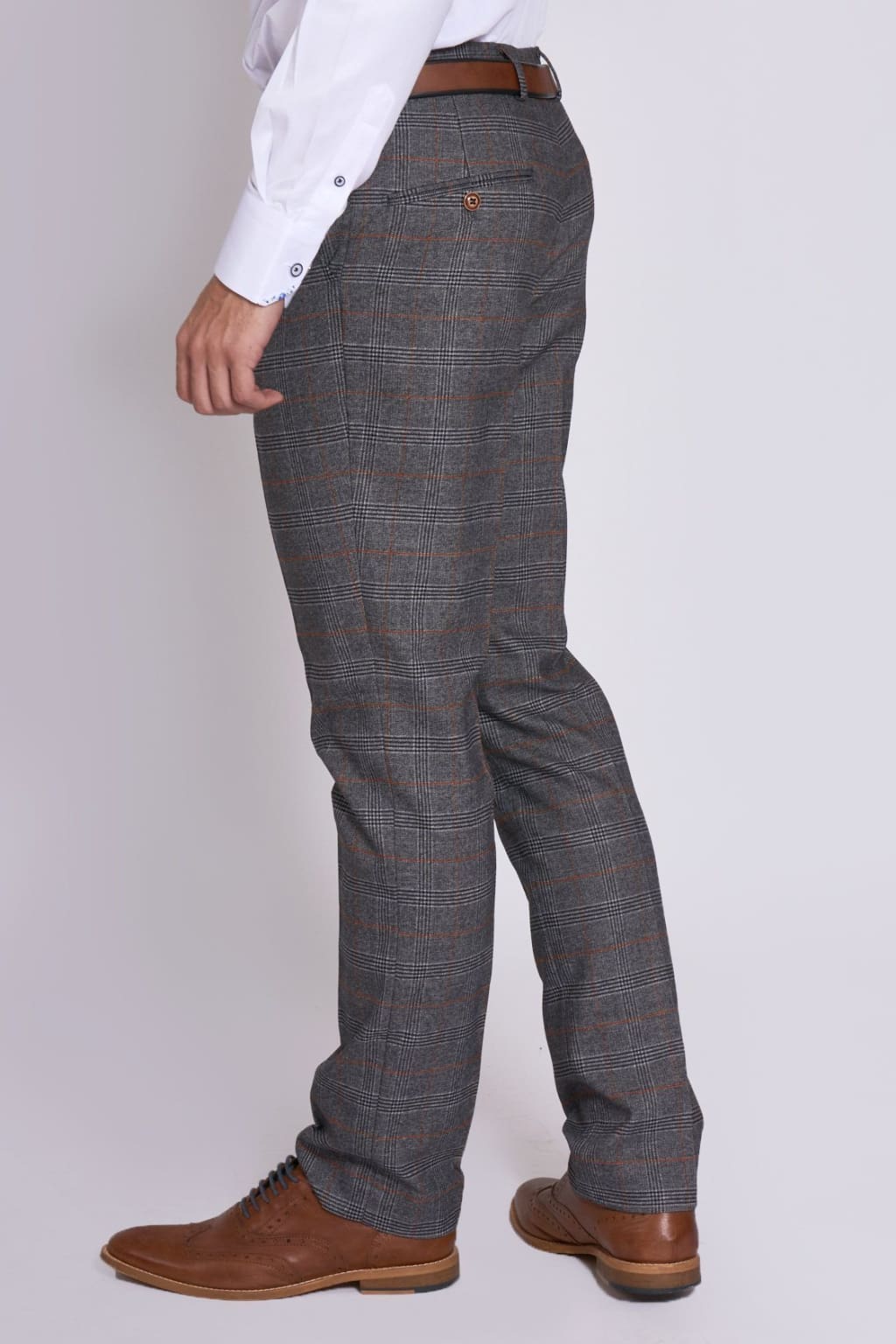 Marc Darcy Jenson Grey Check Trousers for Men - Classic Plaid Dress Pants for Office, Business & Formal Occasions