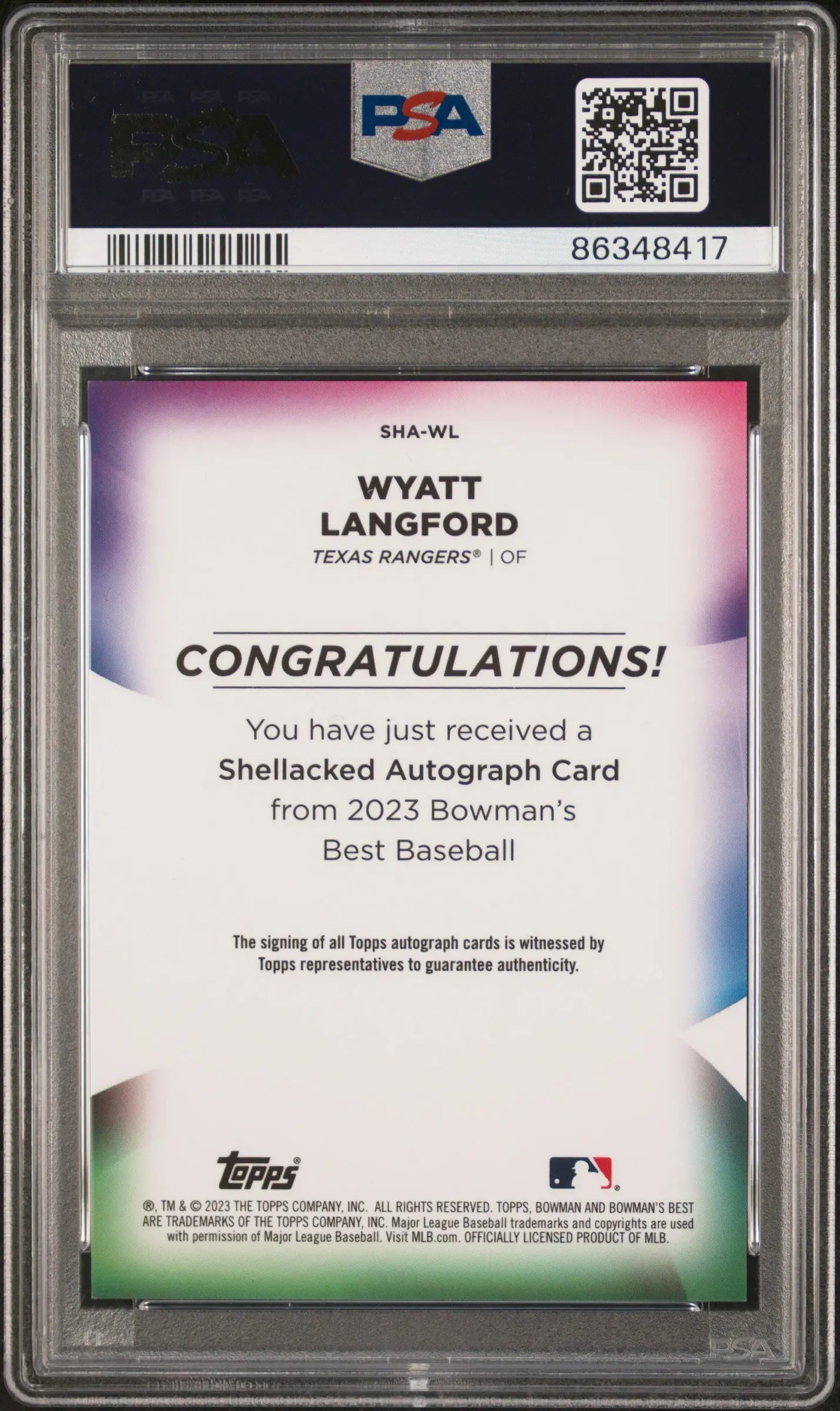 2023 Bowman's Best Wyatt Langford Rookie Card PSA 10 Gem Mint Auto /25 - Limited Edition Baseball Collectible for Display & Investment