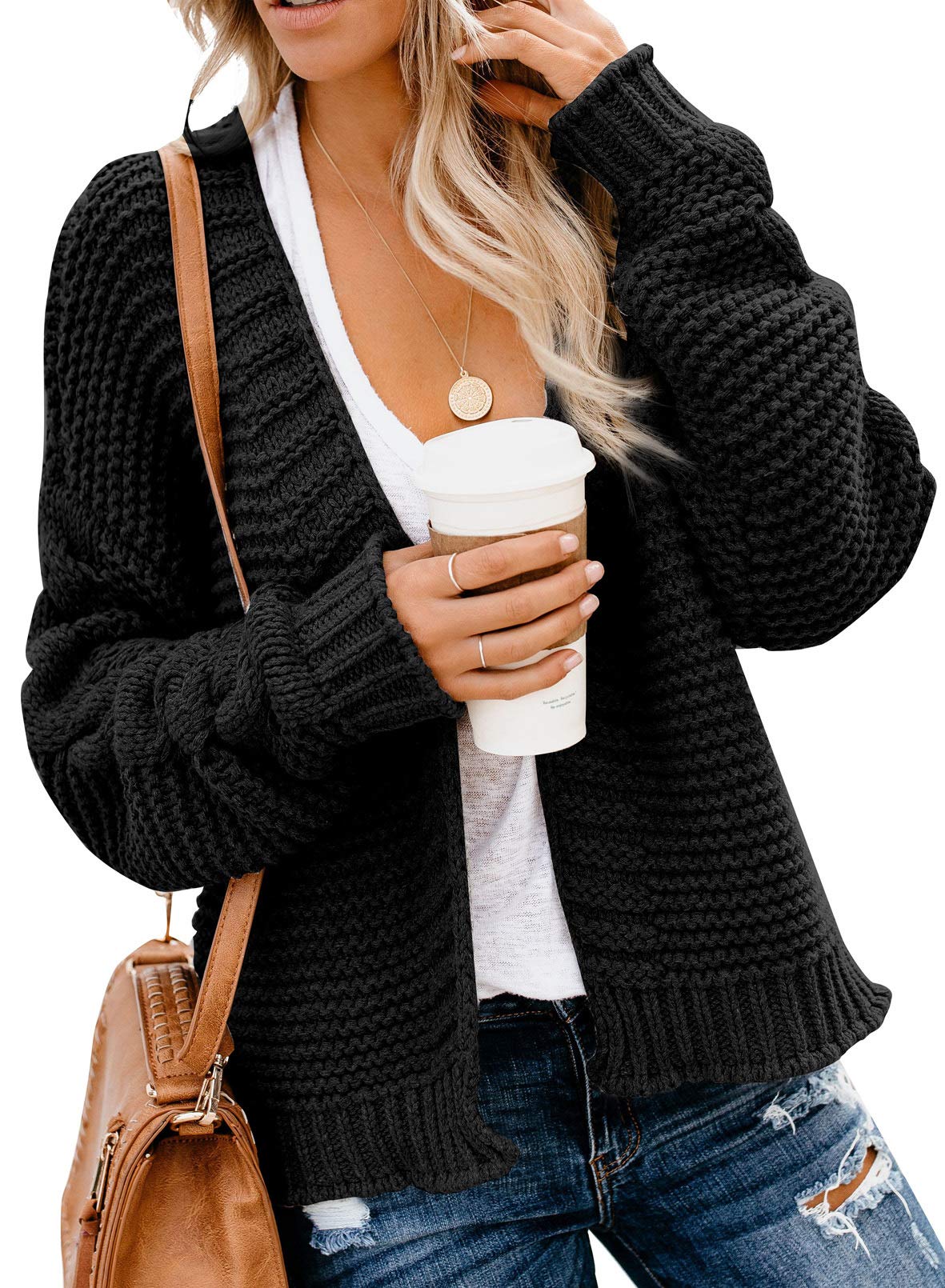 Dokotoo Women's Open Front Long Sleeve Chunky Knit Cardigan Sweater - Loose Fit Casual Coat for Fall & Winter - Perfect for Office, Date Night and Cozy Home Wear