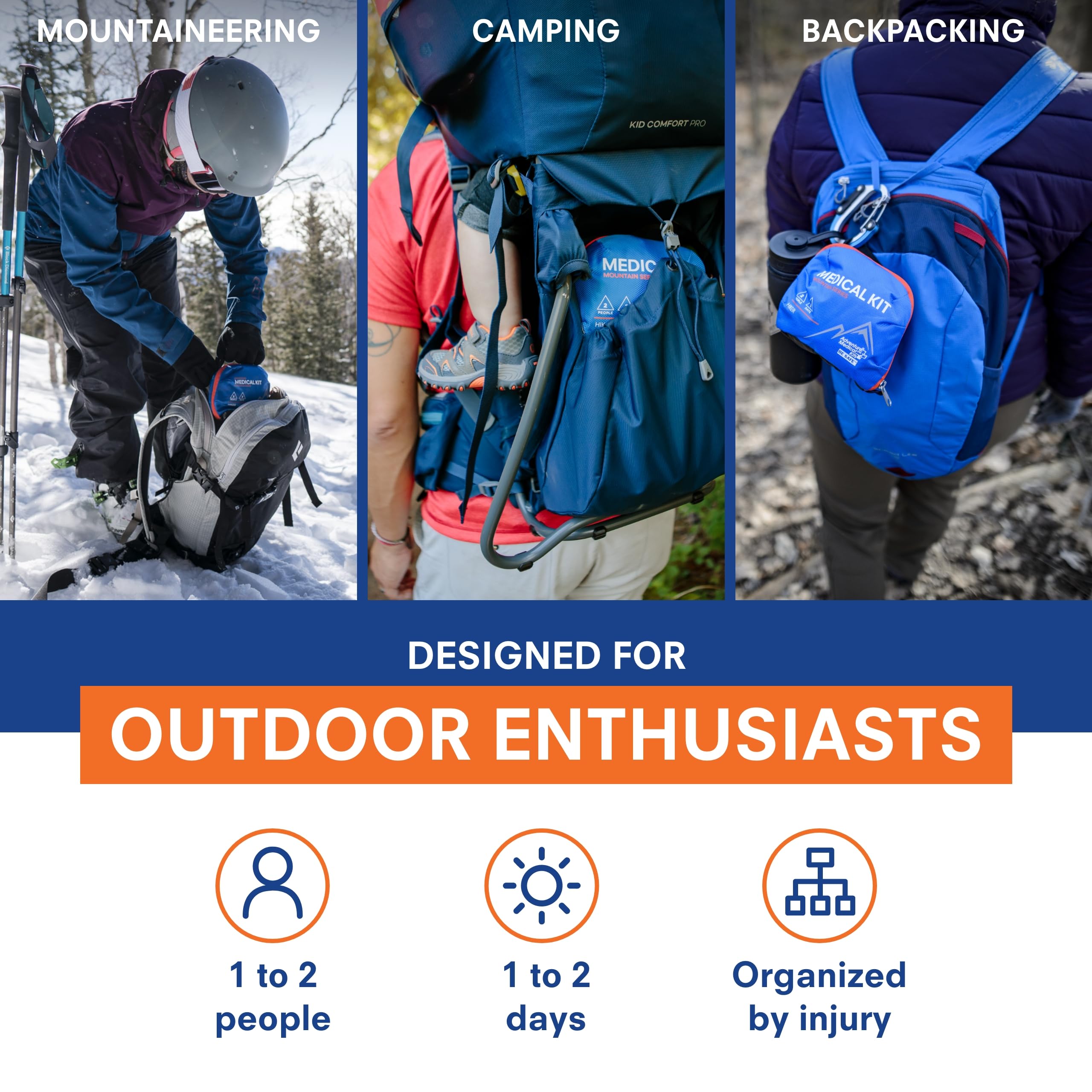 Adventure Medical Kits Mountain Series Hiking First Aid Kit - Emergency Medical Supplies for 2 People (2 Days) - Includes Trauma Pad, Medications & Guidebook - Perfect for Hiking, Camping & Outdoor Adventures