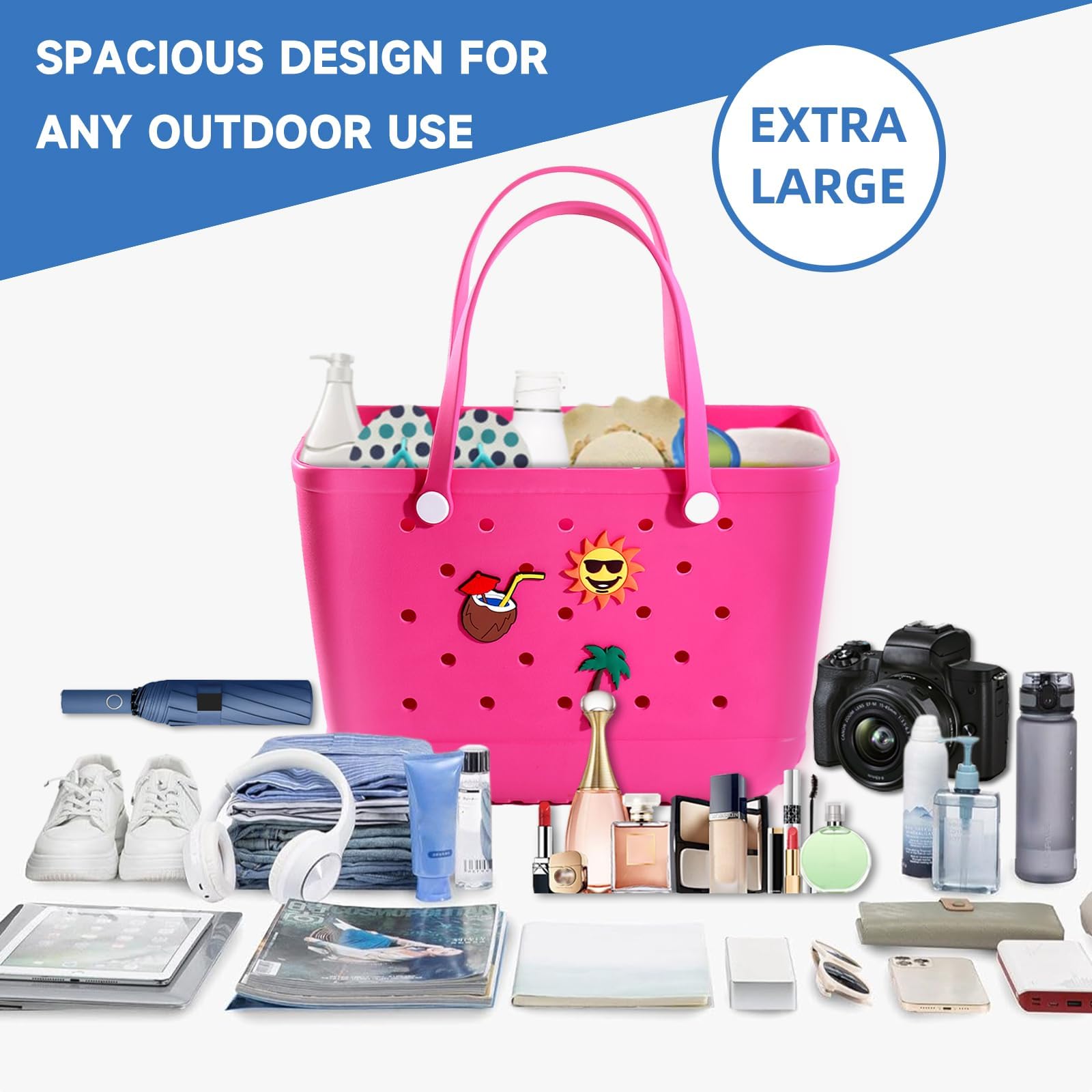 Waterproof Washable Rubber Beach Tote Bag for Women - Lightweight Sandproof Pool & Beach Handbag - Perfect for Swimming, Travel, Shopping & Outdoor Activities