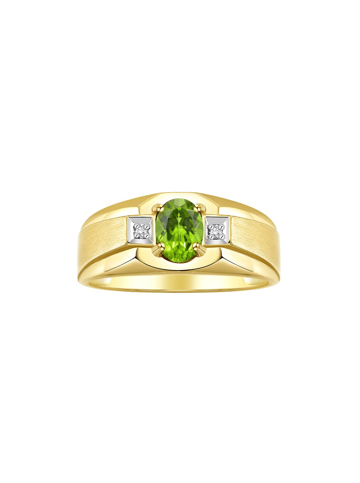 Rylos Men's Classic 7X5MM Oval Gemstone & Diamond Ring - Yellow Gold Plated Silver Birthstone Rings for Men (Sizes 8-13) | Perfect for Weddings, Anniversaries & Special Occasions