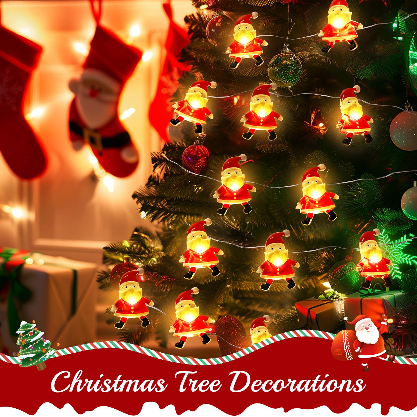 30 LED Christmas Santa Claus String Lights - 10FT Battery Operated Indoor Fairy Lights for Xmas Tree, Holiday Party & Room Decor | Perfect for Christmas Gifts, Festive Home Decoration & Winter Celebrations